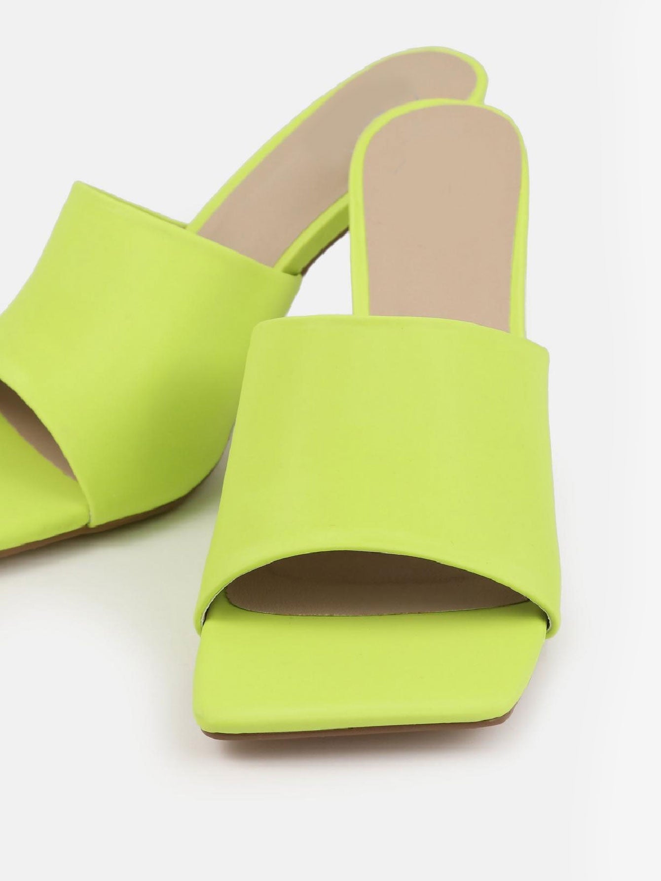 Faux Leather Mid Heel Mule Sandals