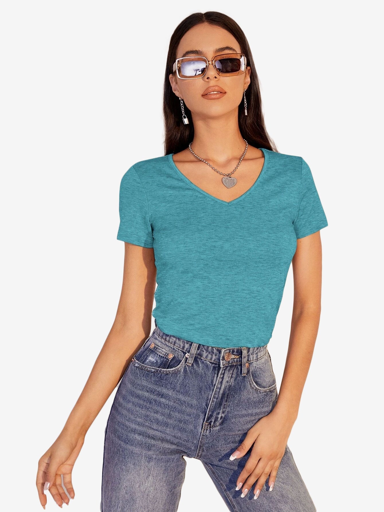 Heathered Knit V-Neck Tee