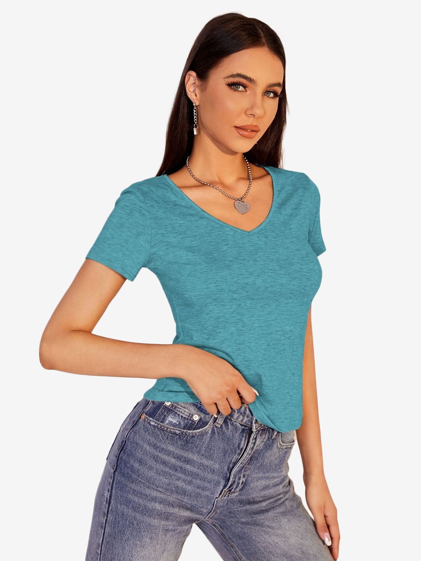 Heathered Knit V-Neck Tee