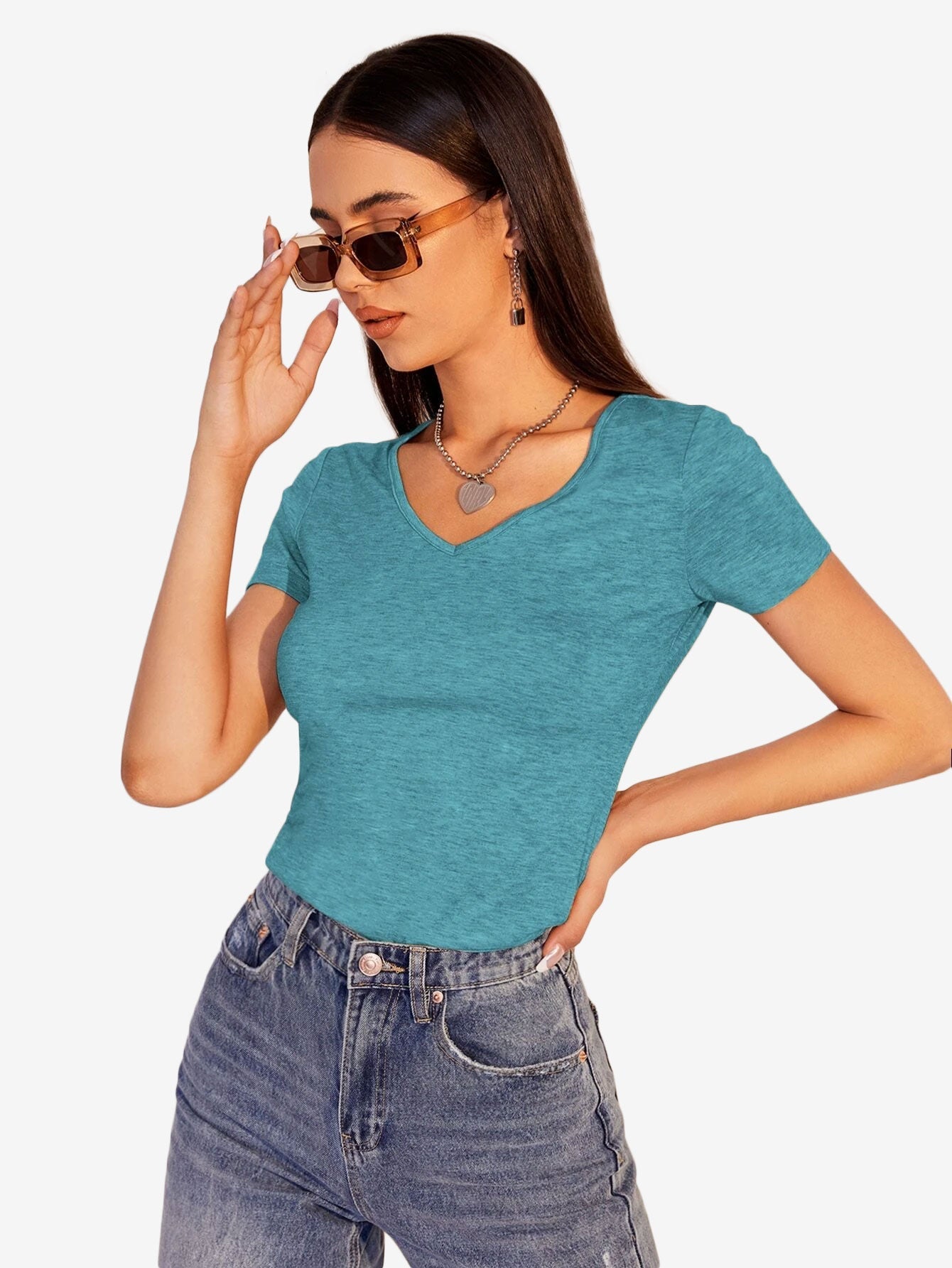 Heathered Knit V-Neck Tee