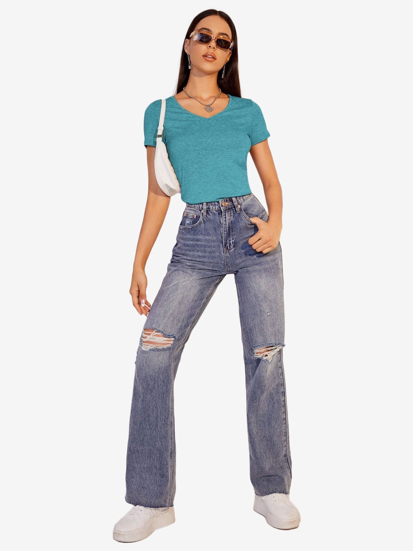 Heathered Knit V-Neck Tee