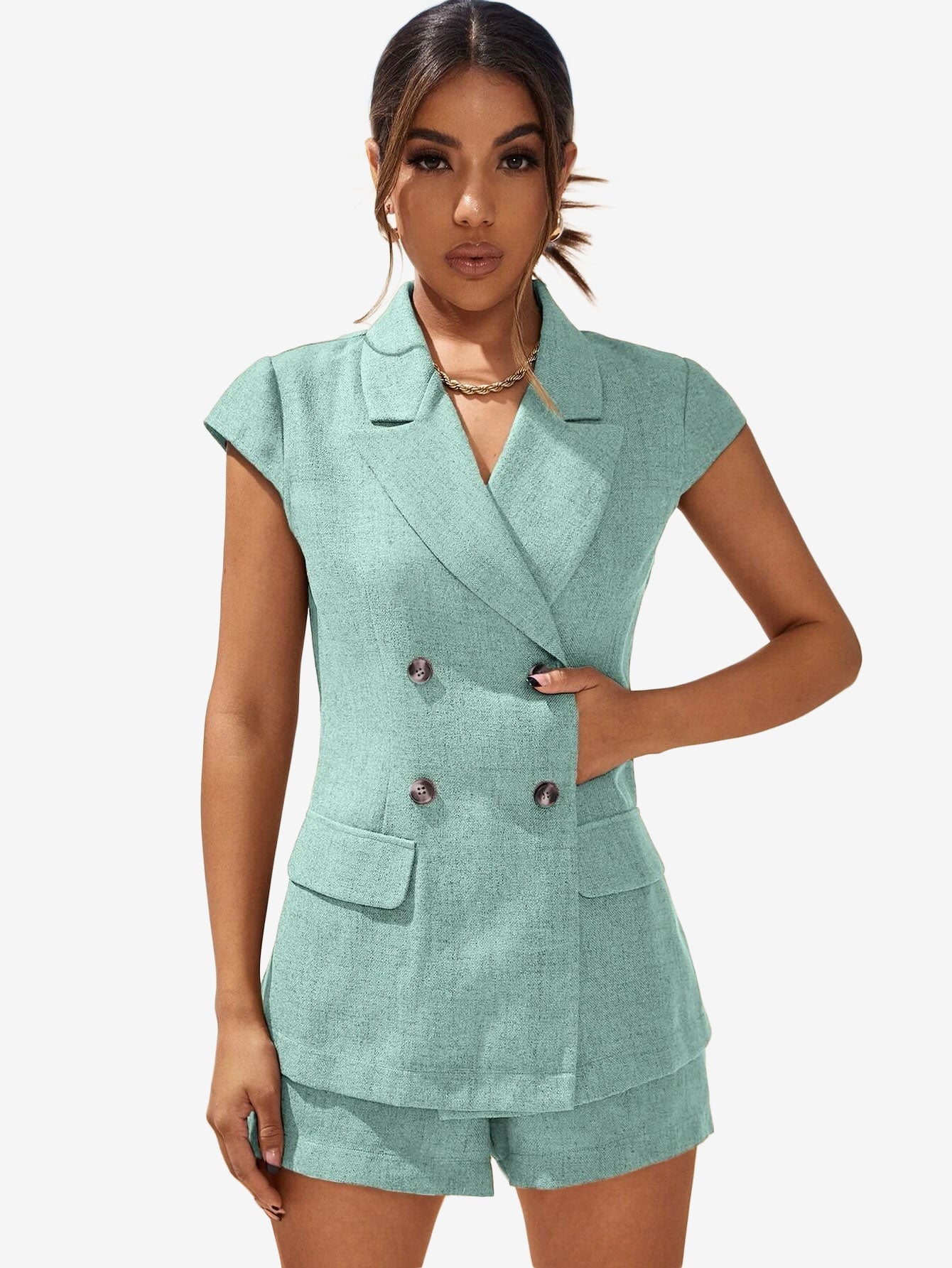 Double Button Vest _ Shorts Suit Set