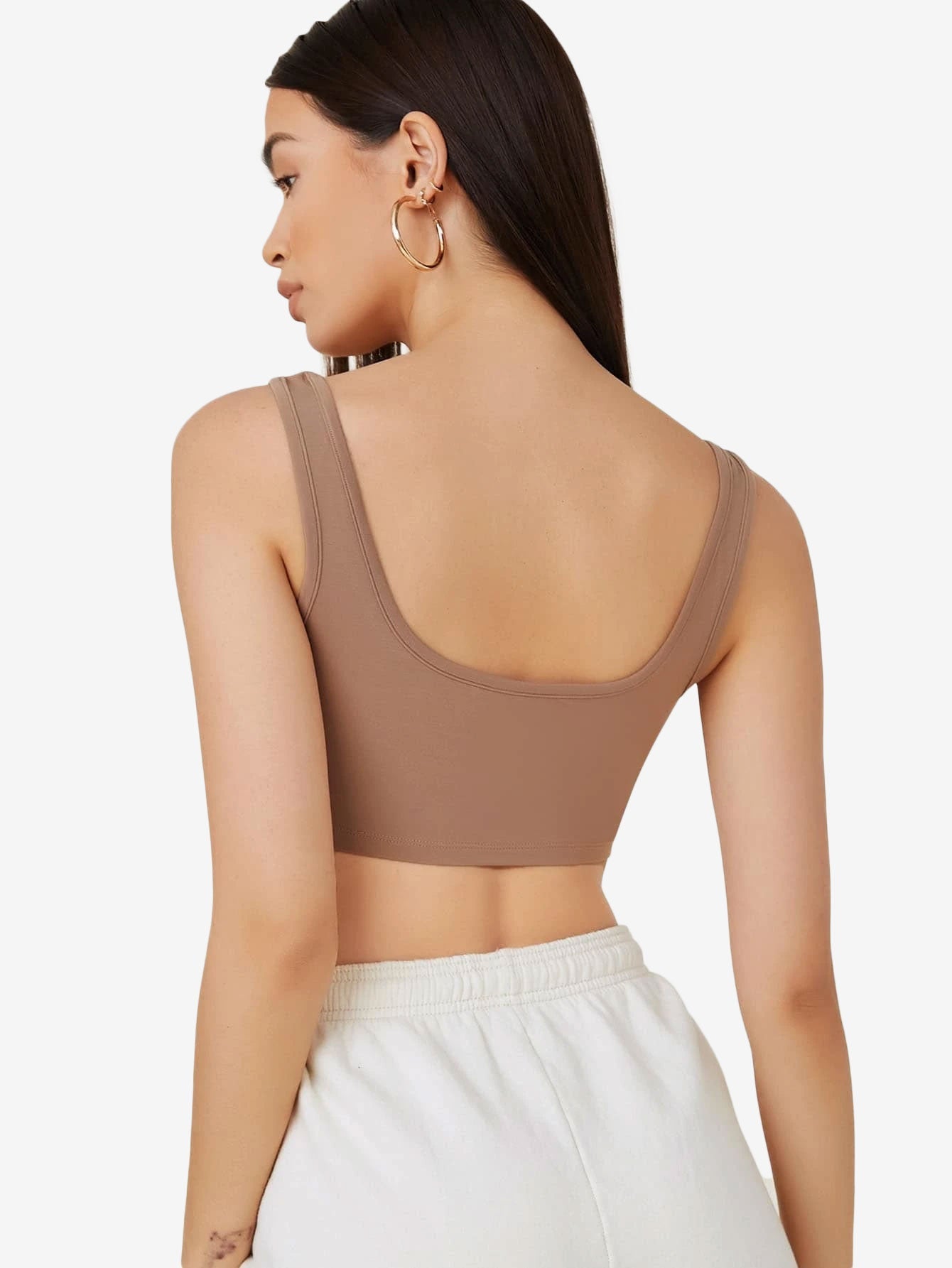 Basics Double Scoop Neck Solid Crop Tank Top