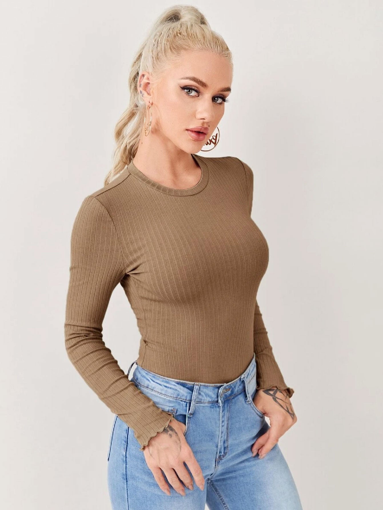 Fascinated Solid Rib-knit Bodysuit