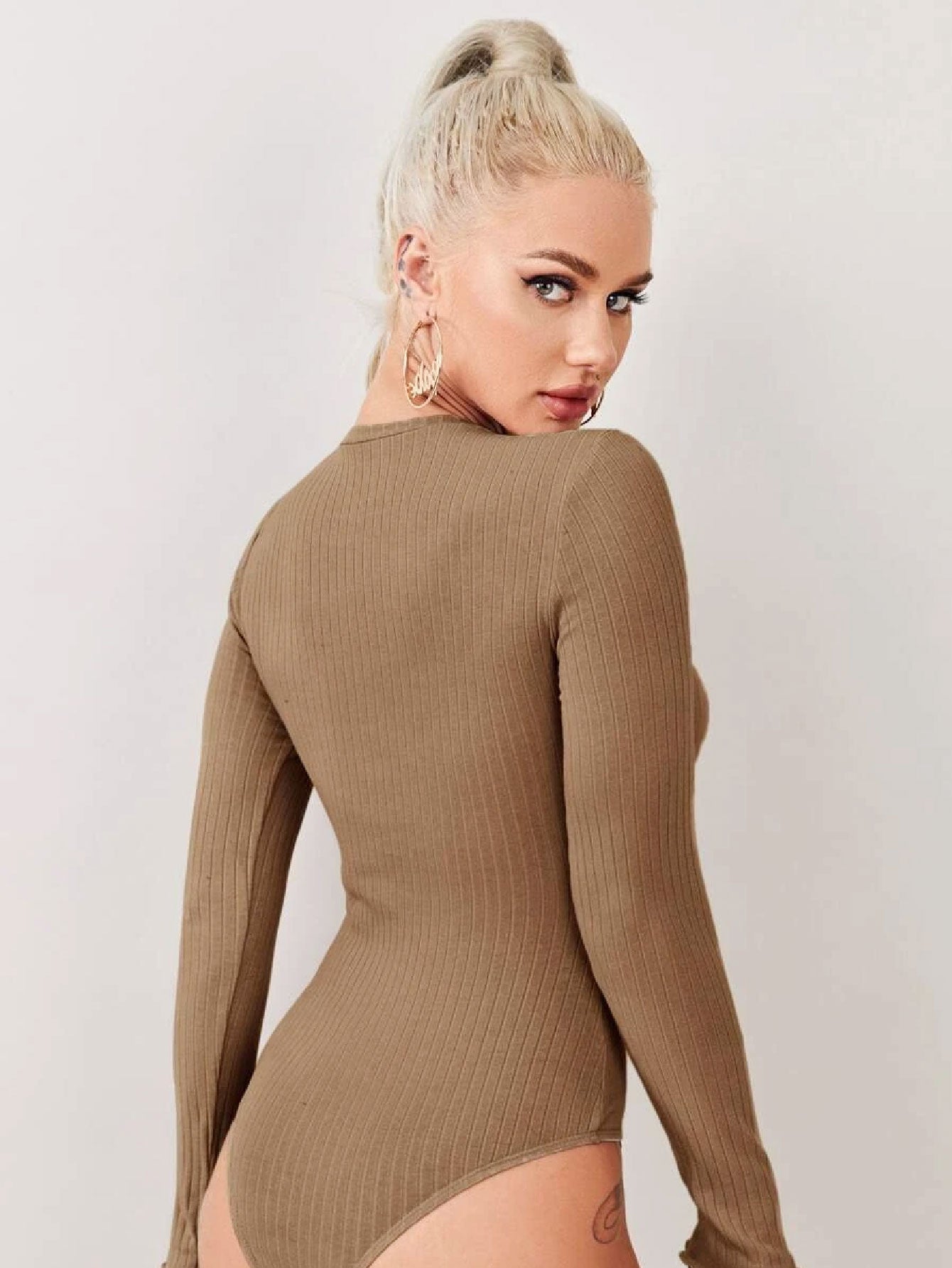 Fascinated Solid Rib-knit Bodysuit