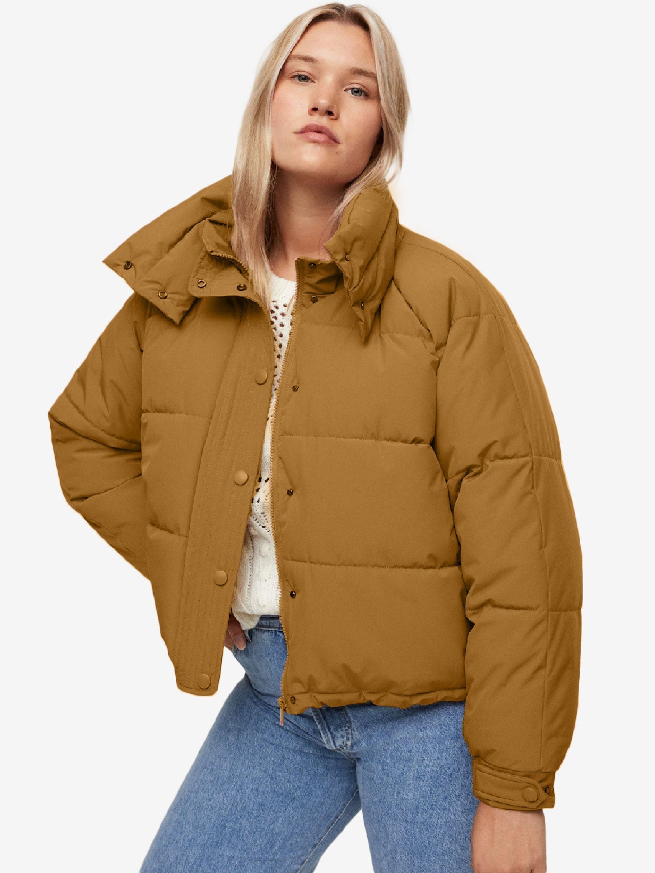 Buttoned Solid Zip Up Quilted Jacket