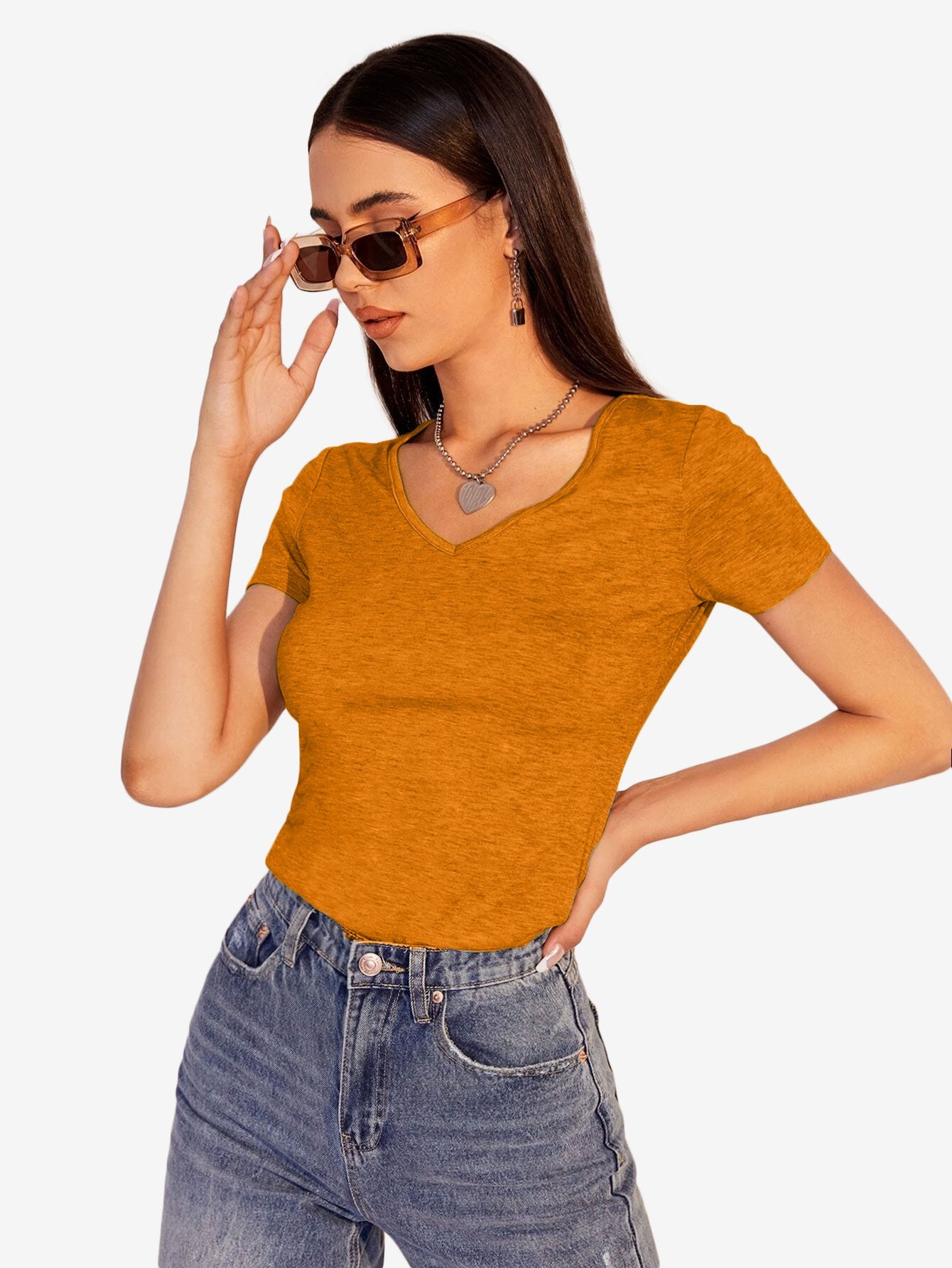 Heathered Knit V-Neck Tee