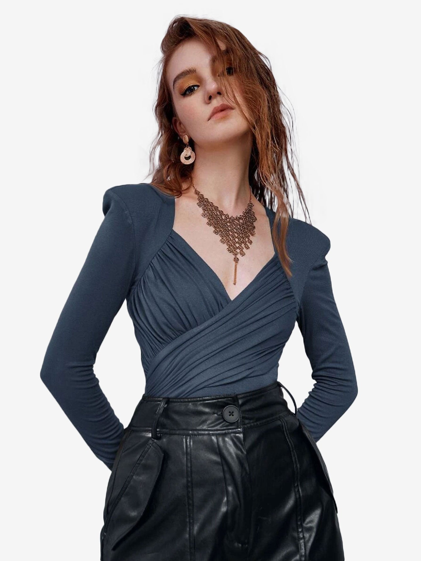 Appealing Neck Puff Sleeve Ruched Bodysuit
