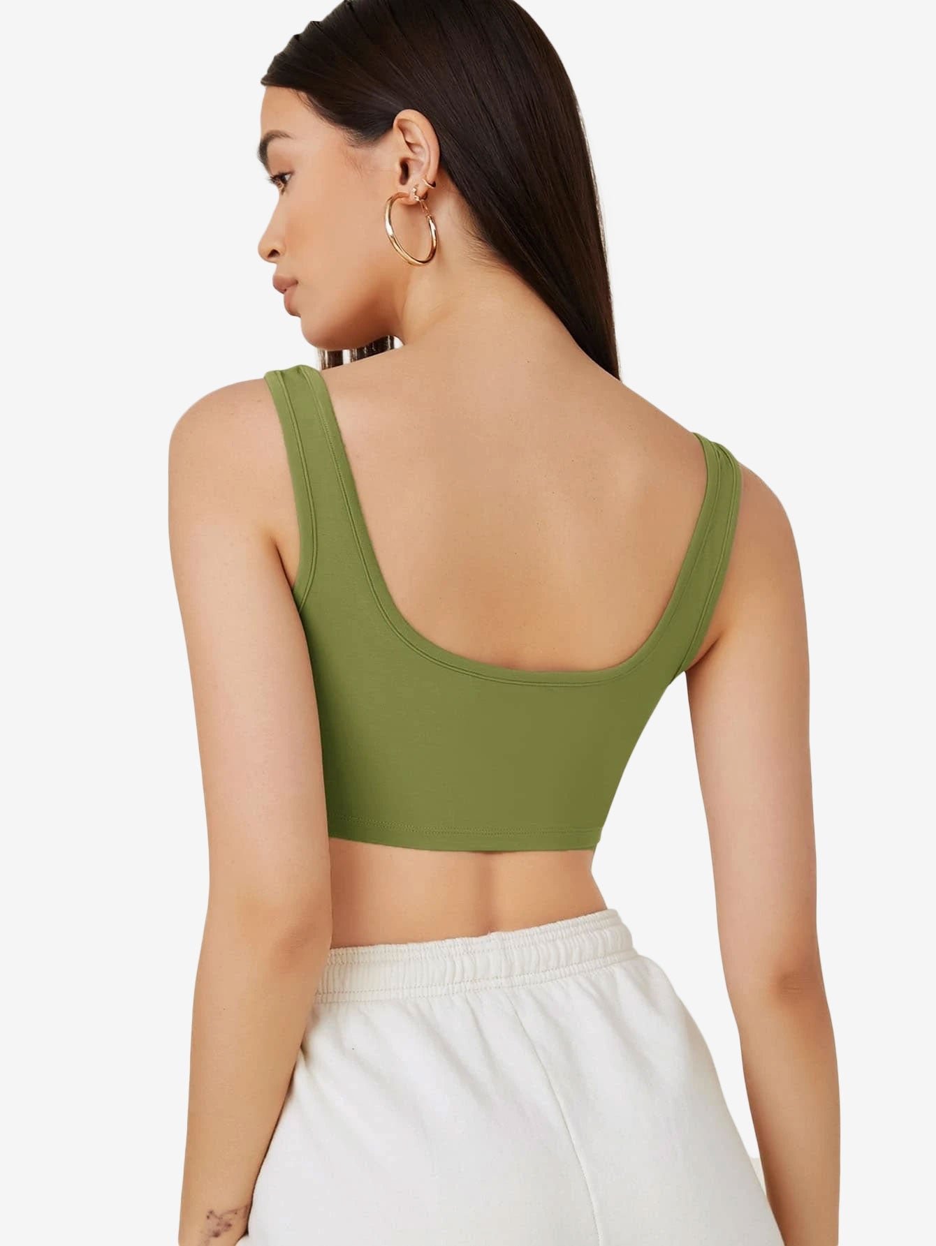 Basics Double Scoop Neck Solid Crop Tank Top