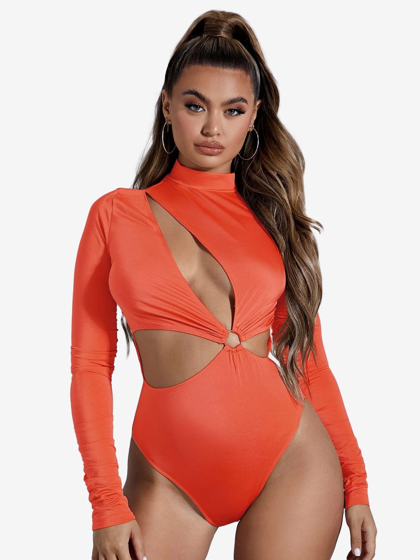 Arouse Mock Neck Cut Out Ring Linked Bodysuit