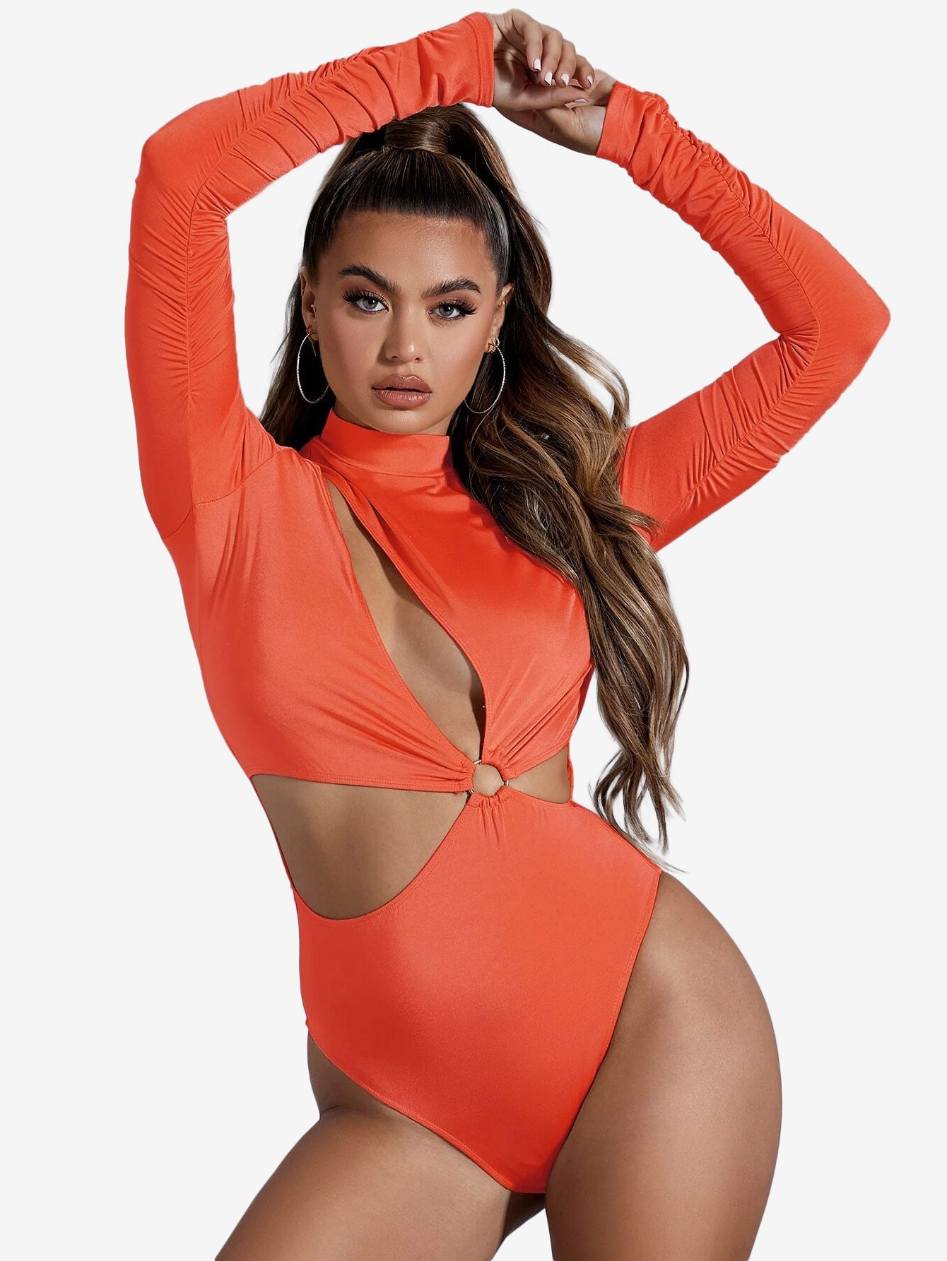 Arouse Mock Neck Cut Out Ring Linked Bodysuit