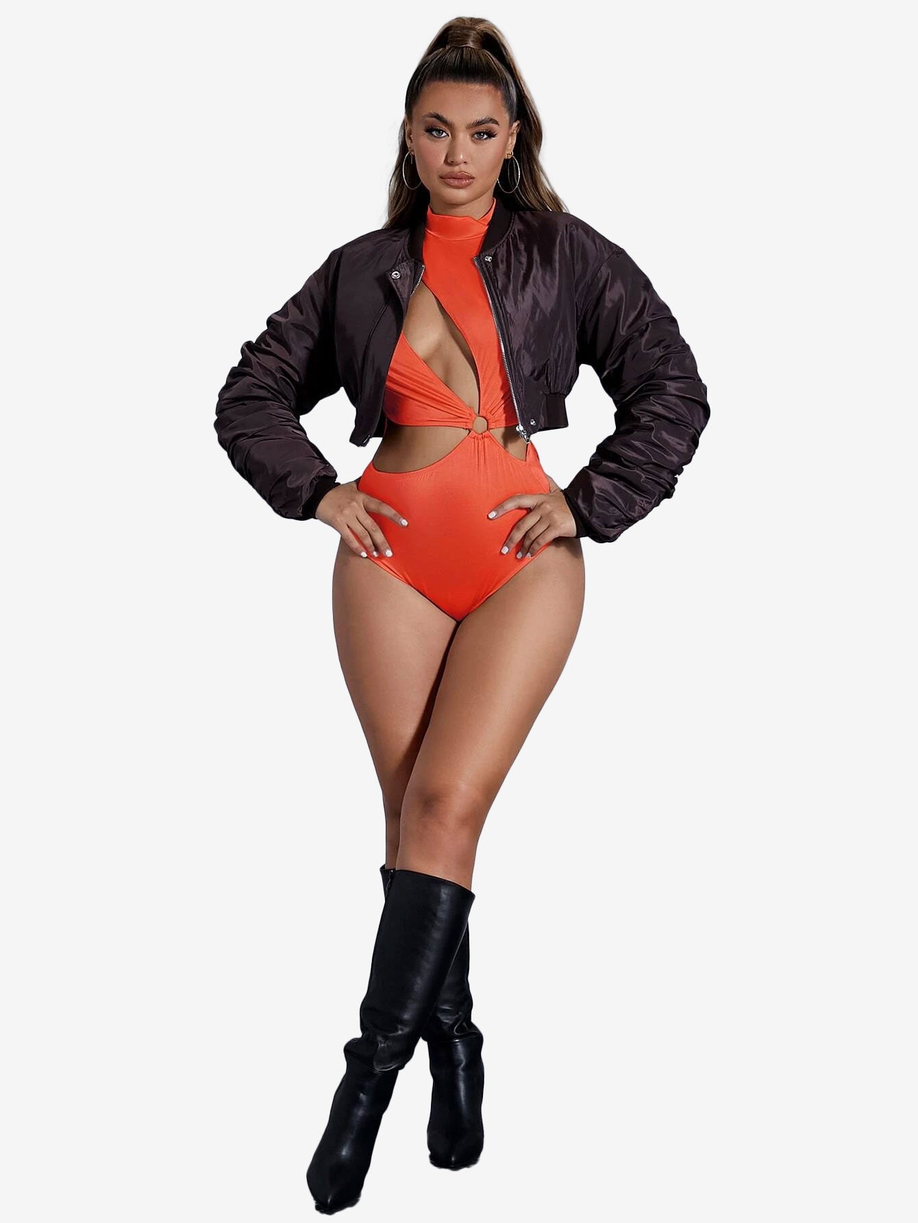 Arouse Mock Neck Cut Out Ring Linked Bodysuit