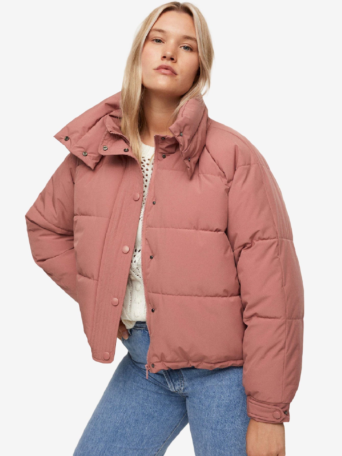 Buttoned Solid Zip Up Quilted Jacket