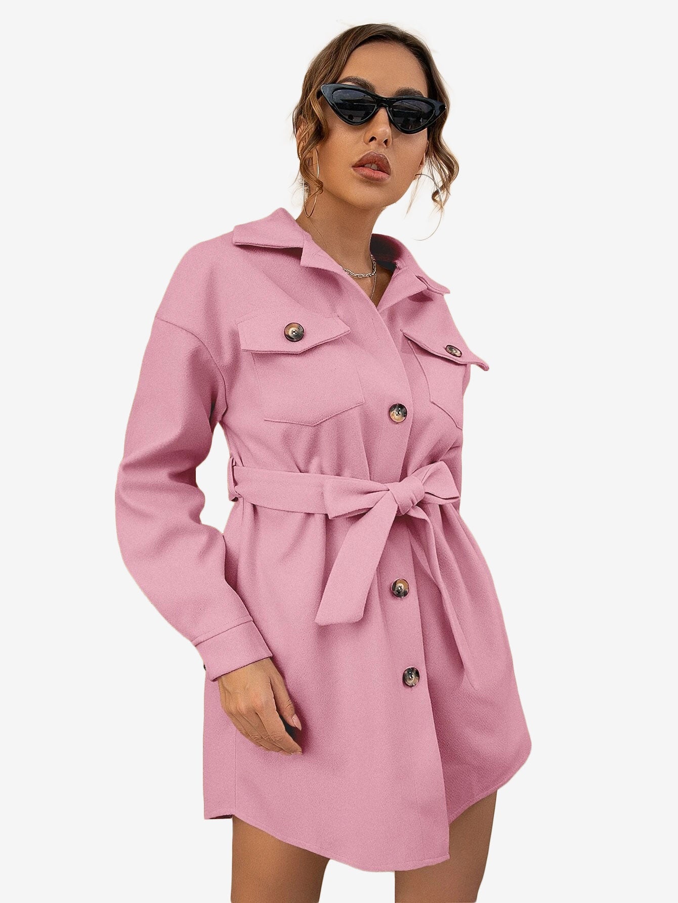 Drop Shoulder Flap Pocket Belted Overcoat