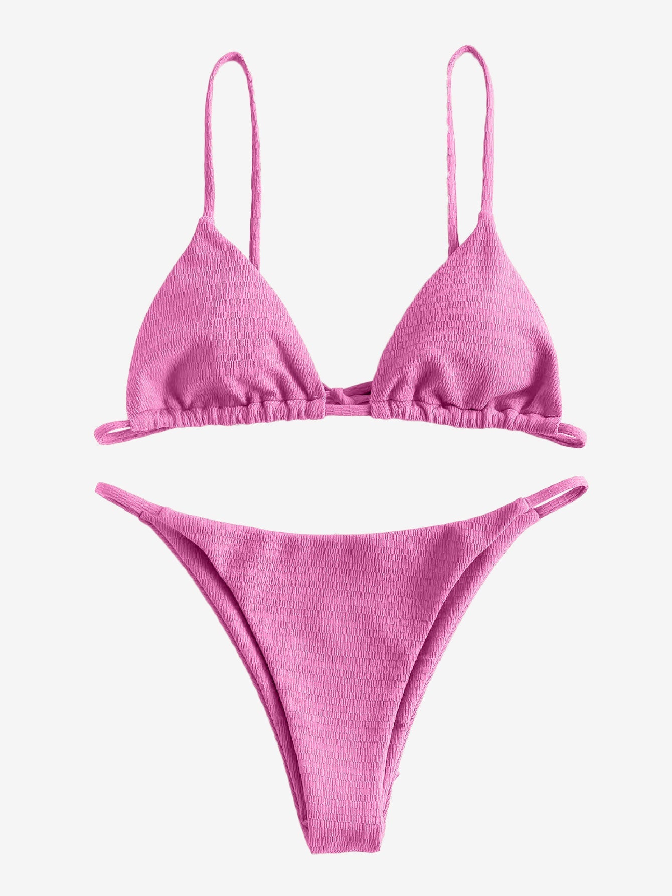 Attractive Textured Tie String Bikini Swimwear