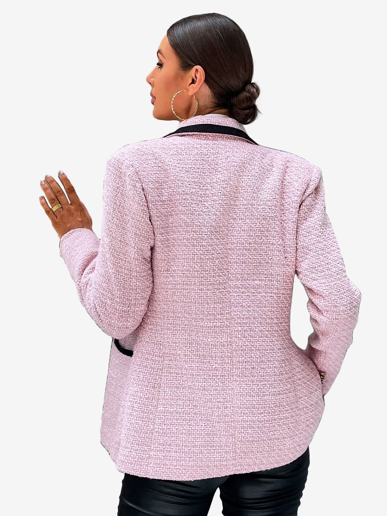 Contrast Binding Peak Collar Double Breasted Overcoat