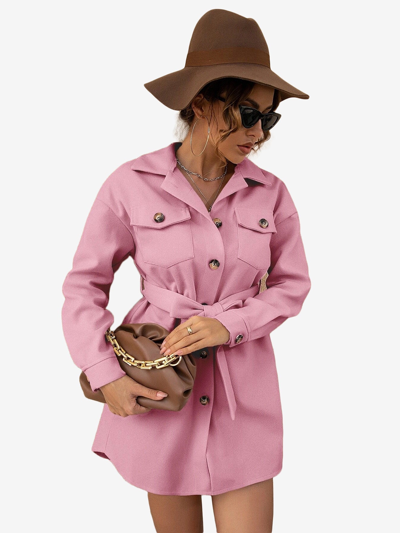 Drop Shoulder Flap Pocket Belted Overcoat