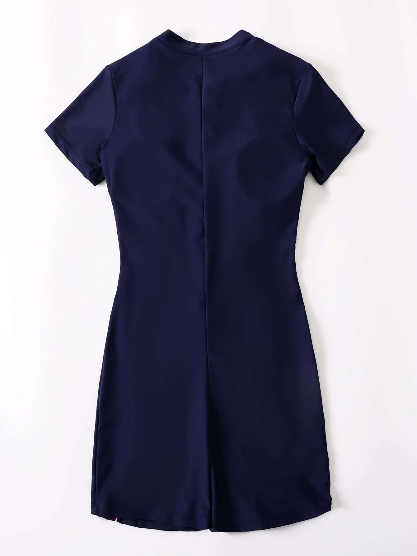 Contrast Binding Zipper Front One Piece Swimsuit