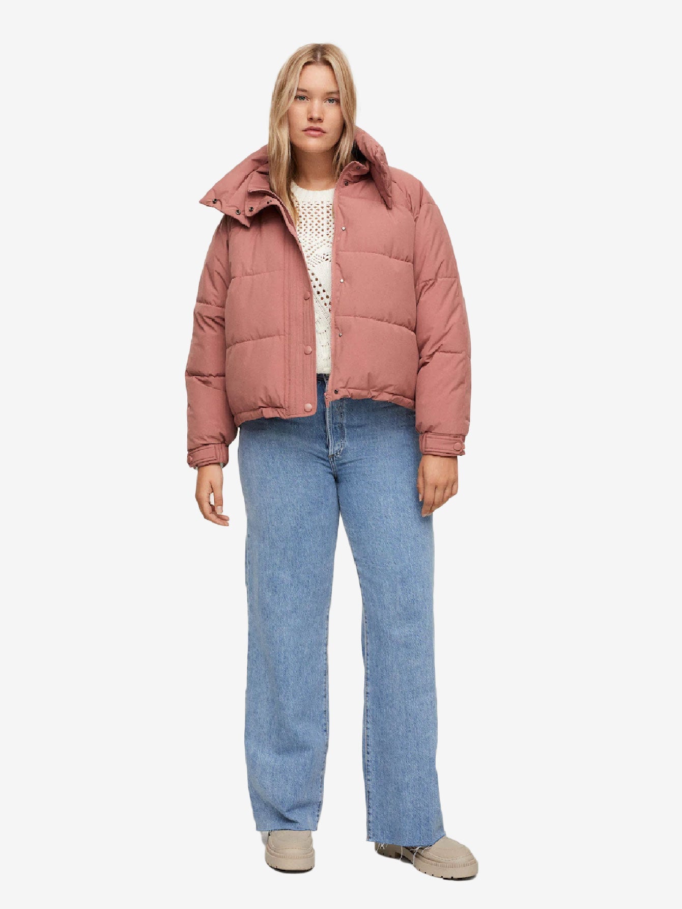 Buttoned Solid Zip Up Quilted Jacket