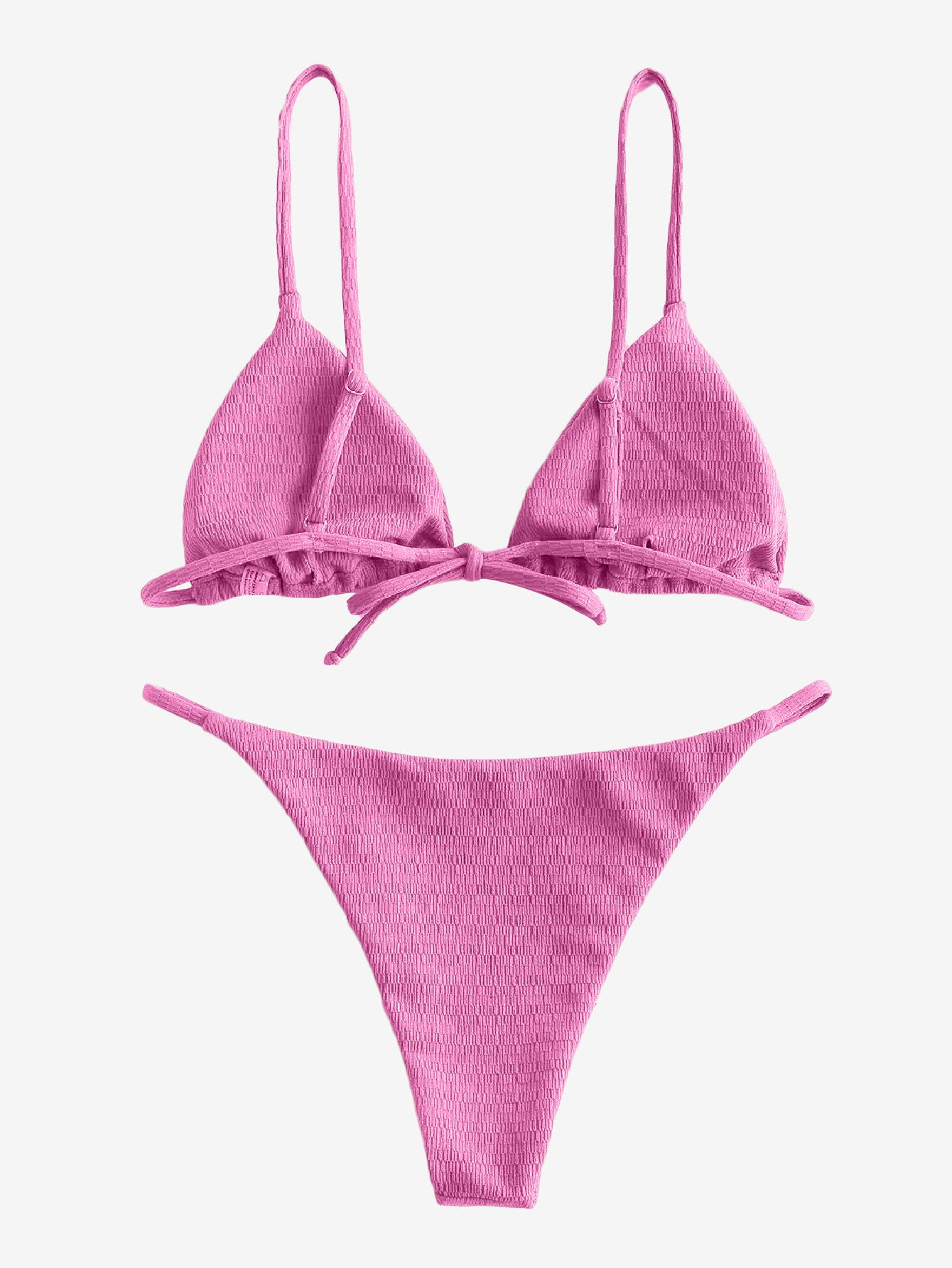 Attractive Textured Tie String Bikini Swimwear