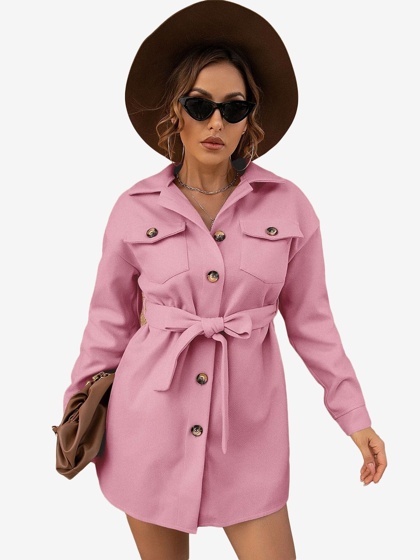 Drop Shoulder Flap Pocket Belted Overcoat