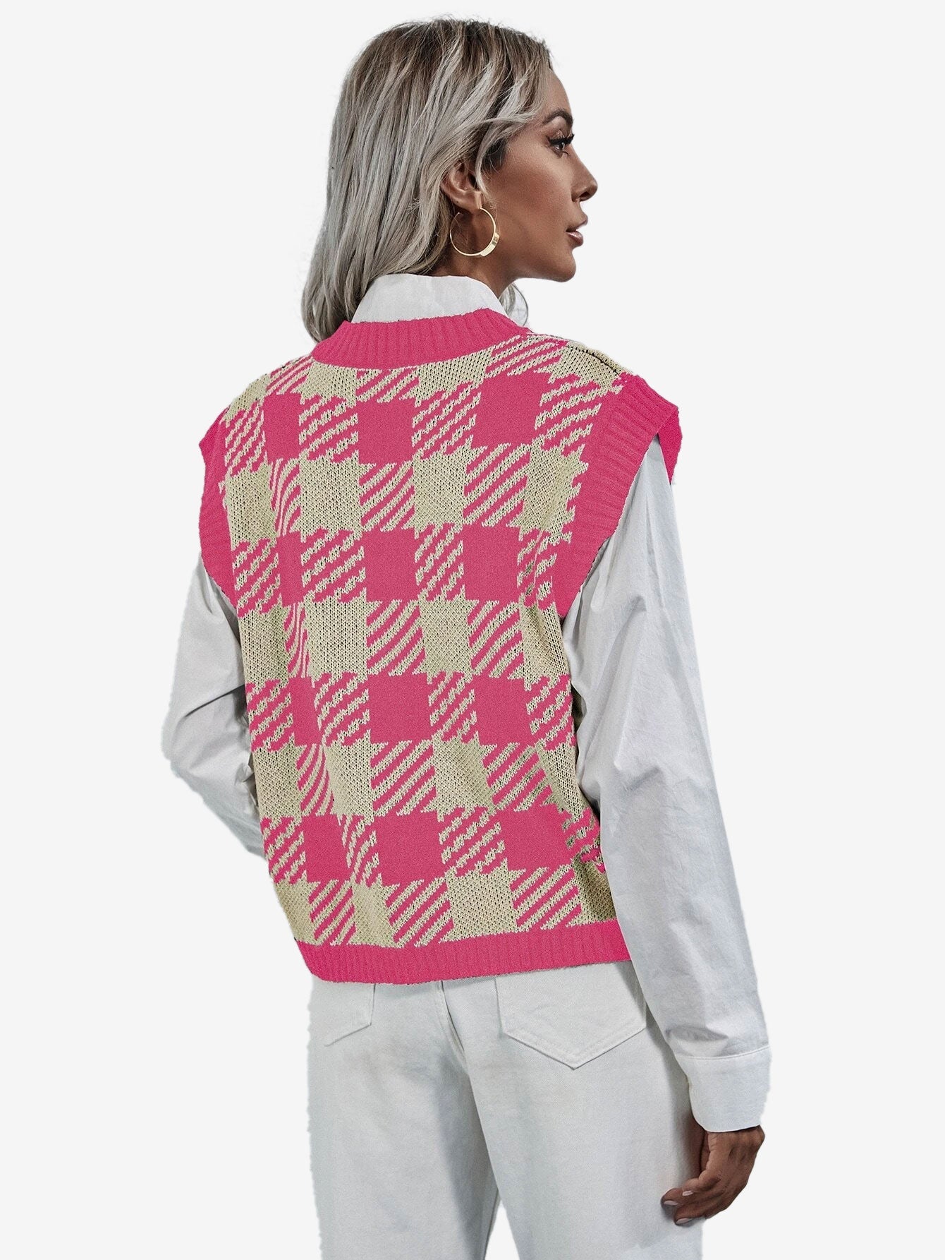 Cute V-neck Gingham Sweater Vest