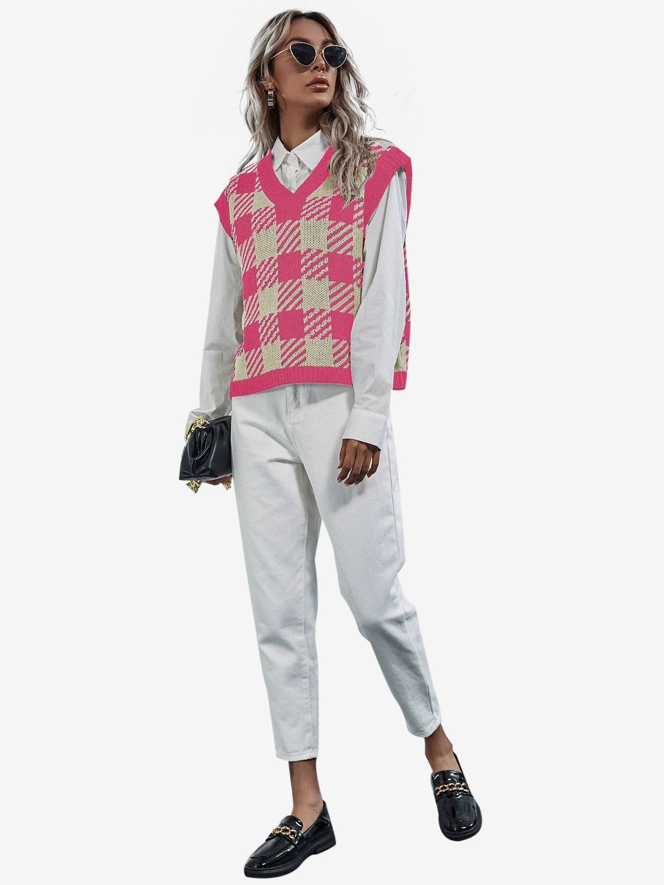 Cute V-neck Gingham Sweater Vest