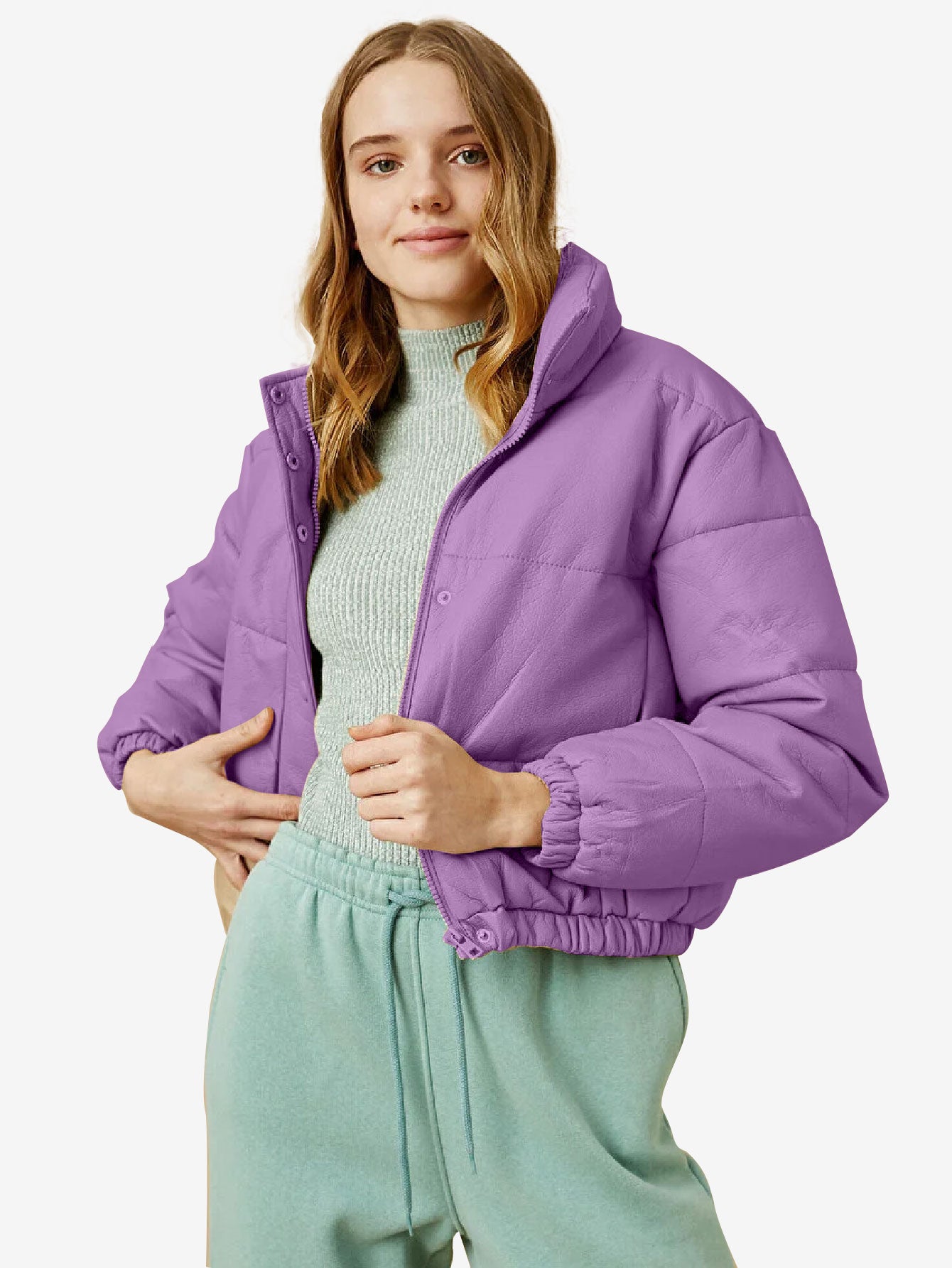 Cozy Zip Up Faux Leather Puffer Jacket