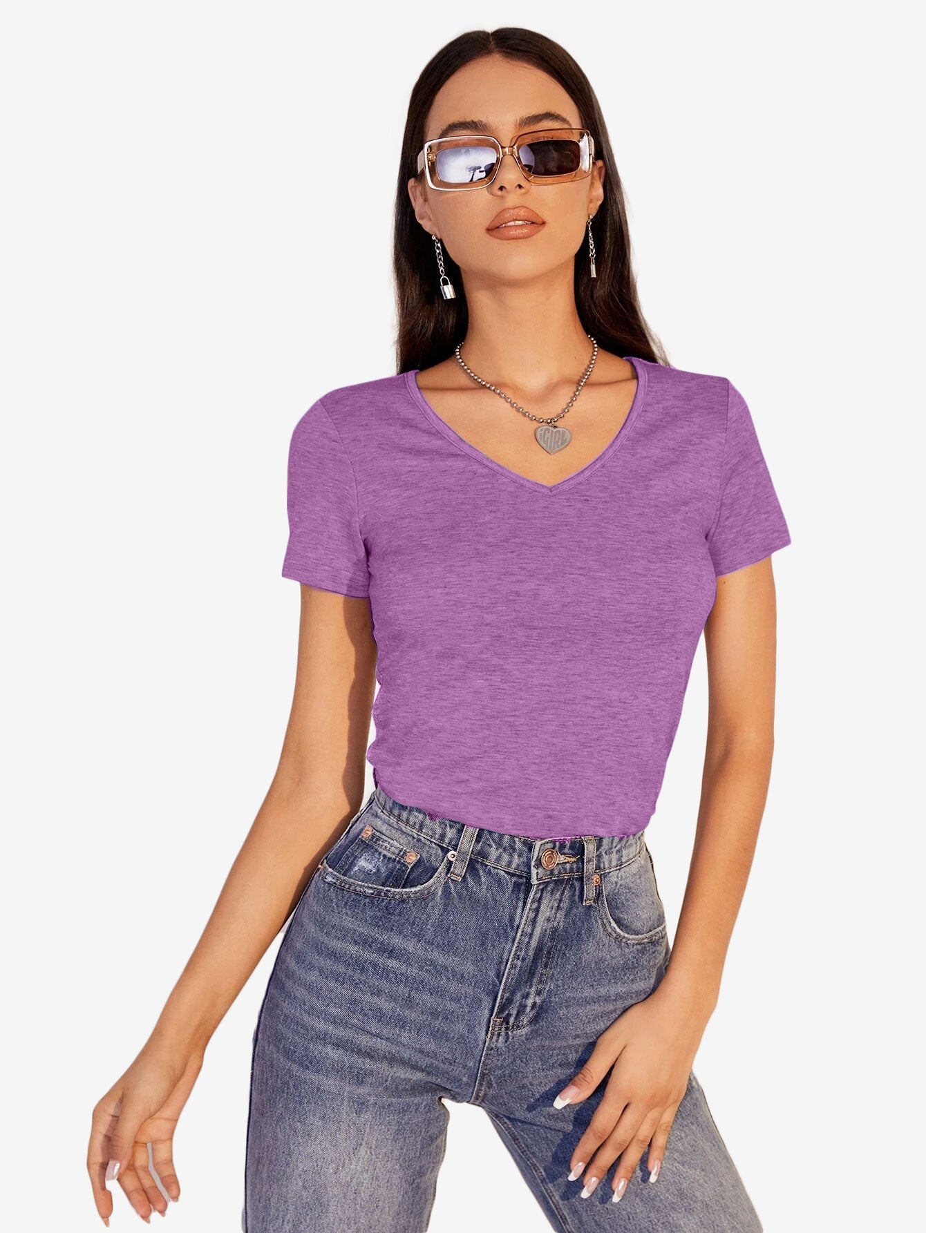 Heathered Knit V-Neck Tee