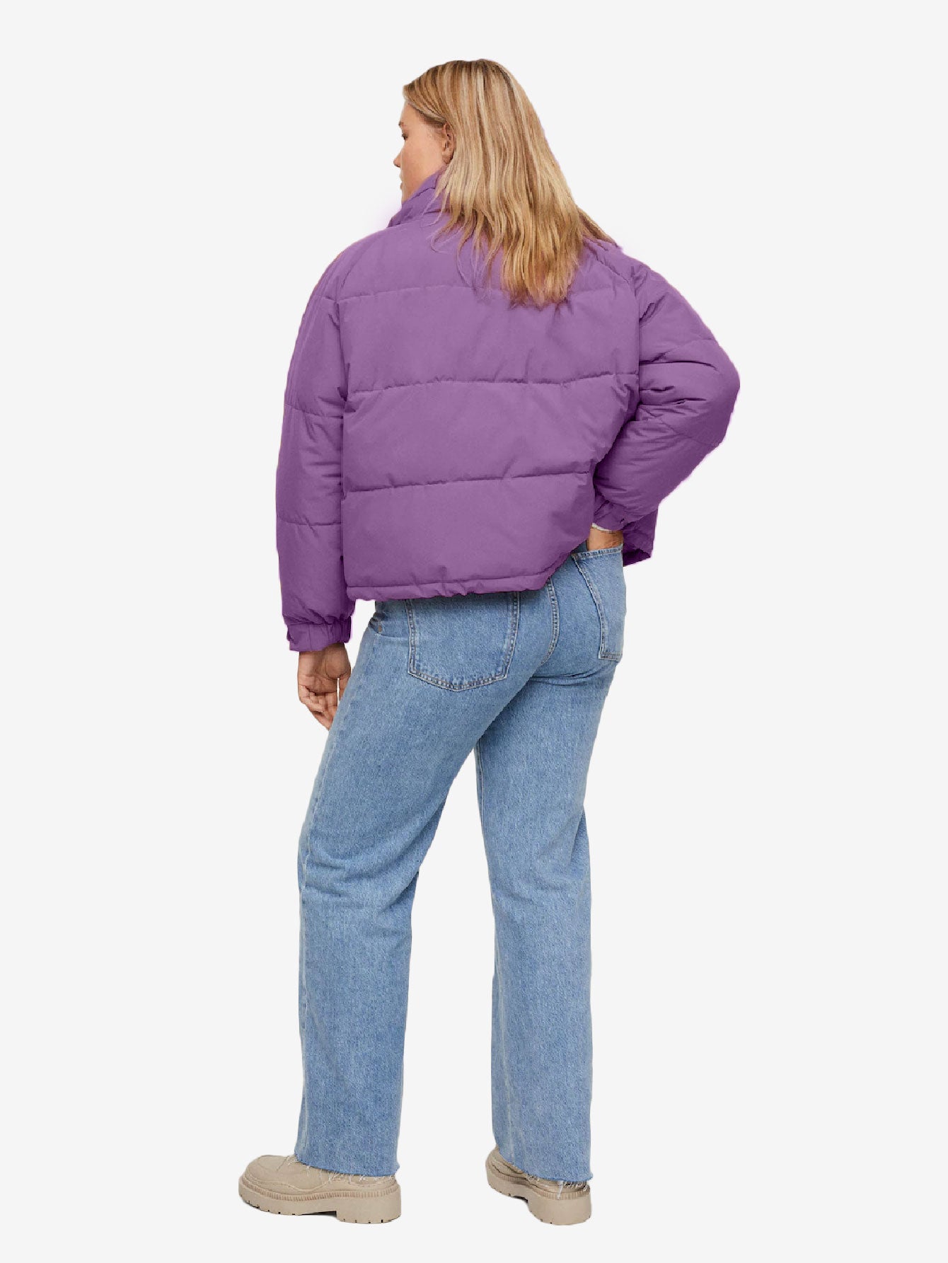 Buttoned Solid Zip Up Quilted Jacket