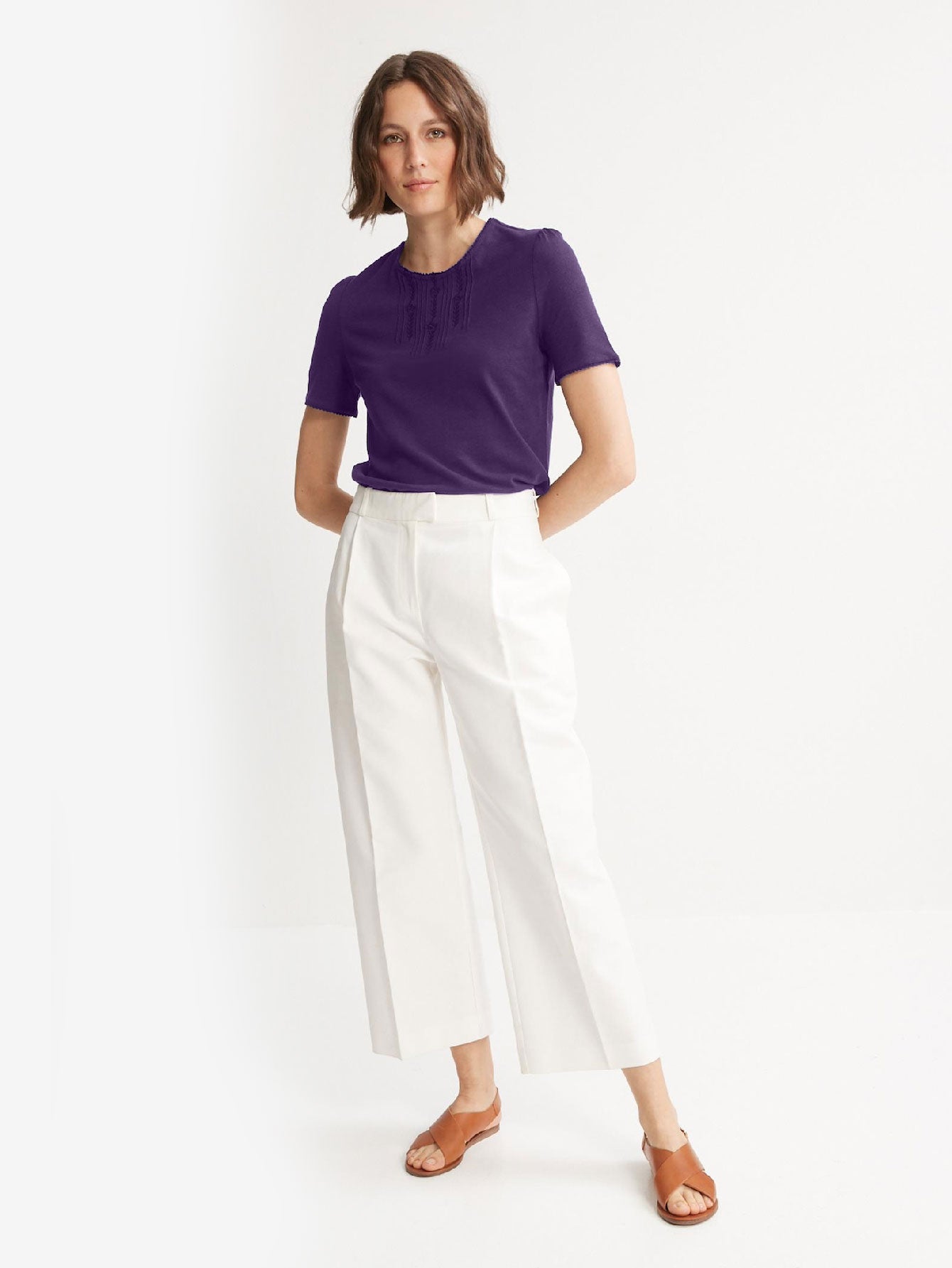 Embroidered Linen And Cotton T-shirt