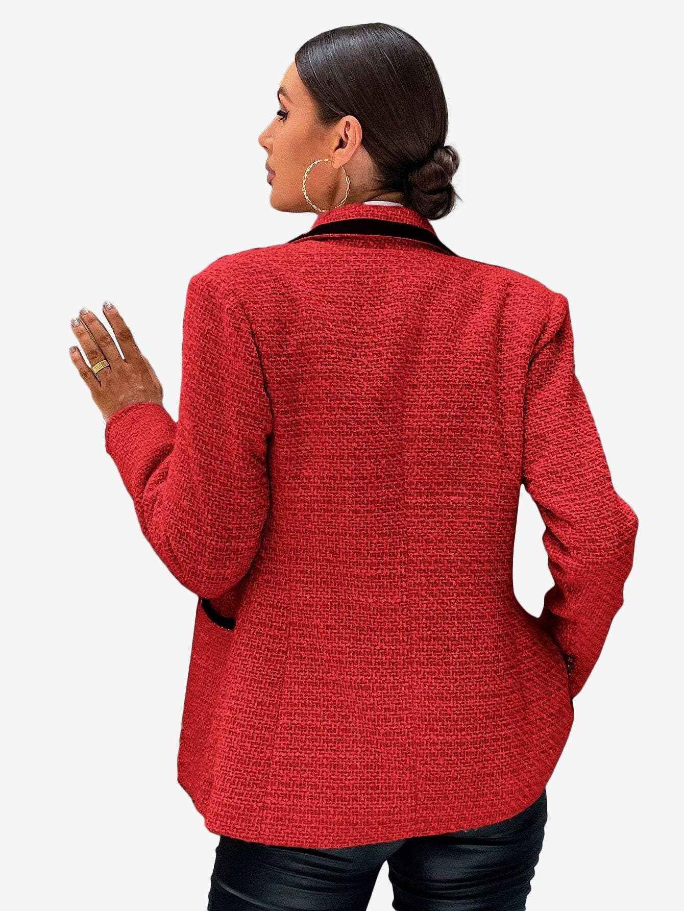 Contrast Binding Peak Collar Double Breasted Overcoat