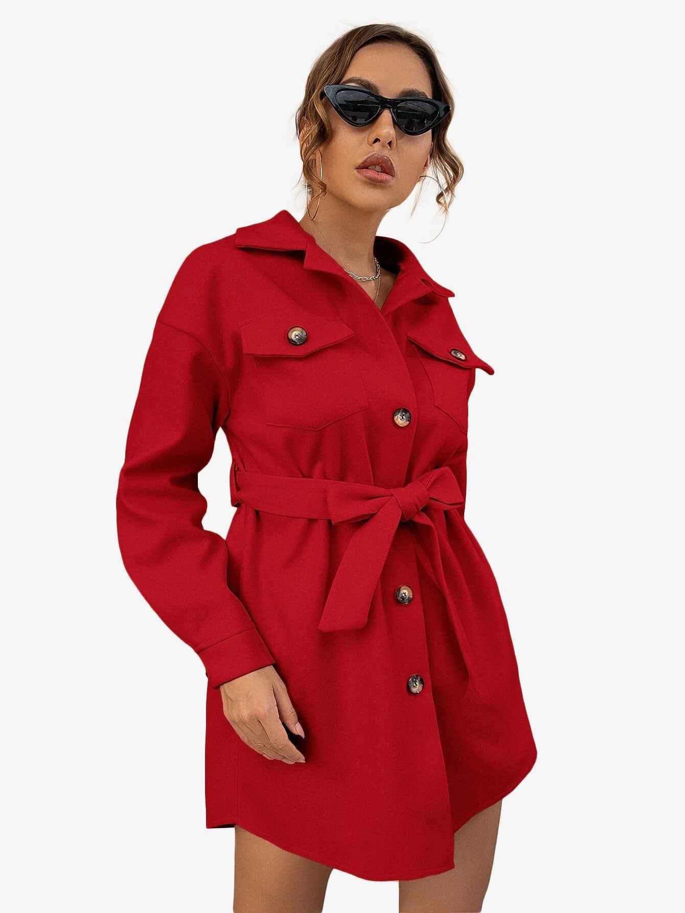 Drop Shoulder Flap Pocket Belted Overcoat