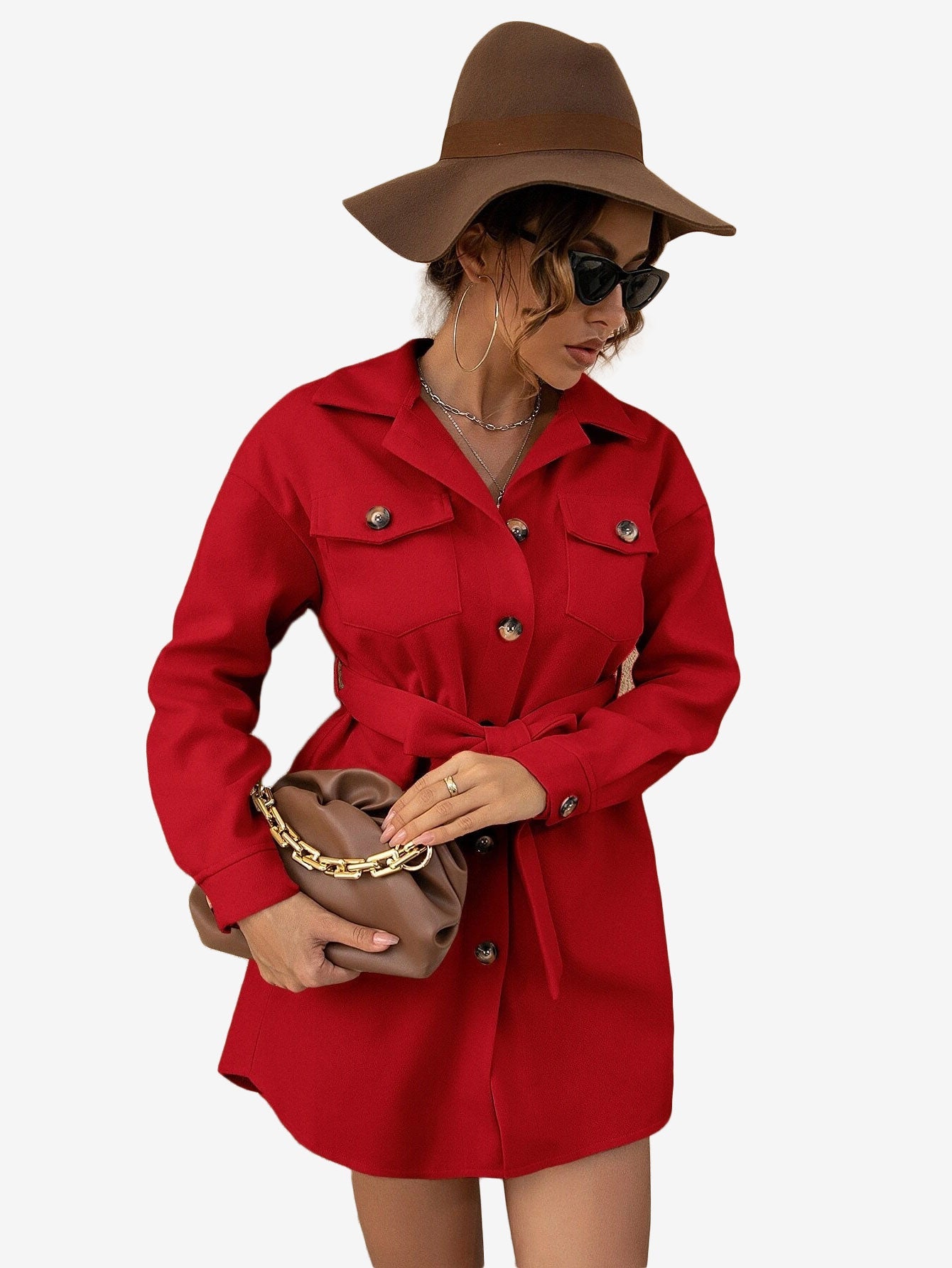 Drop Shoulder Flap Pocket Belted Overcoat