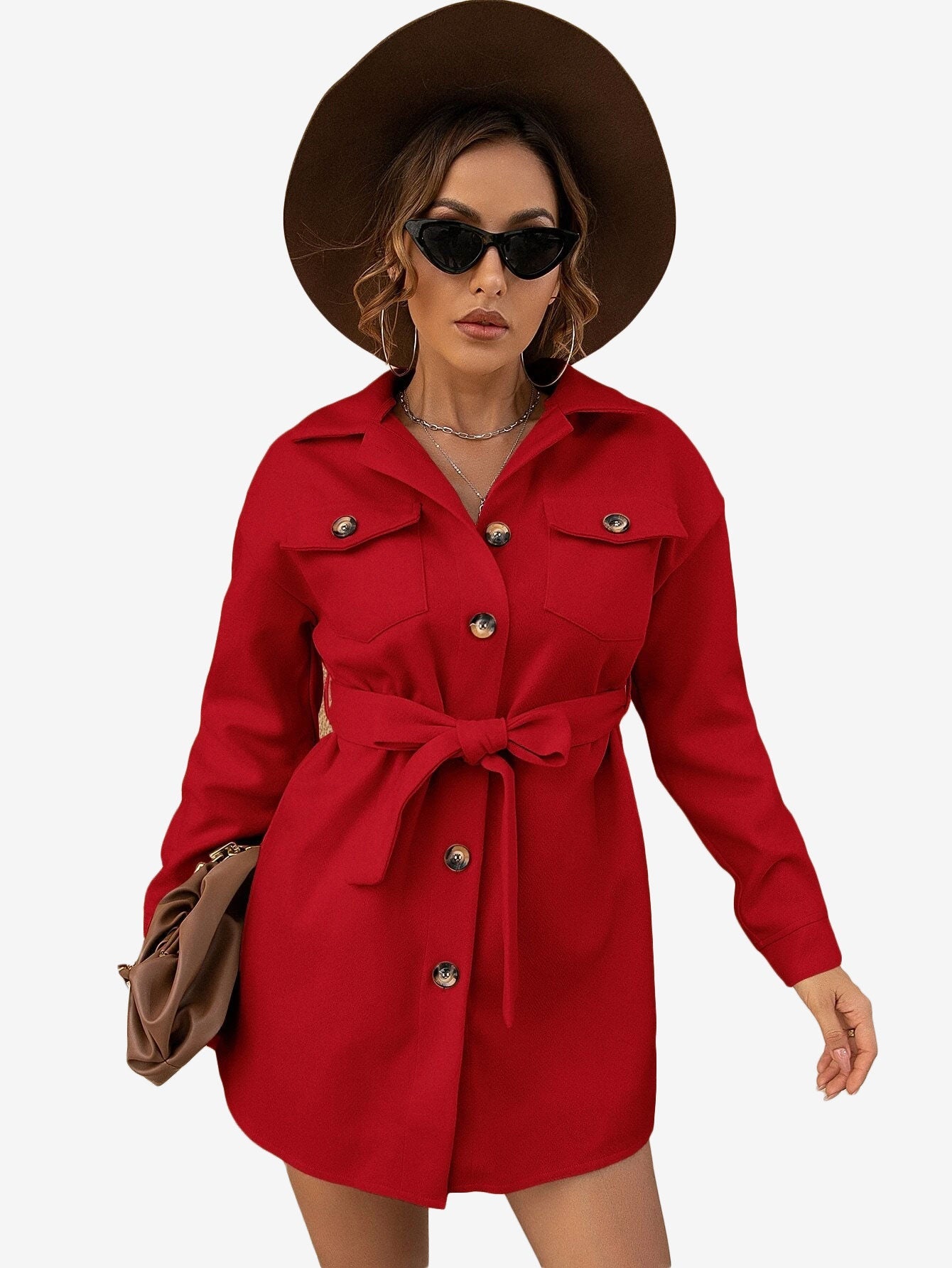 Drop Shoulder Flap Pocket Belted Overcoat