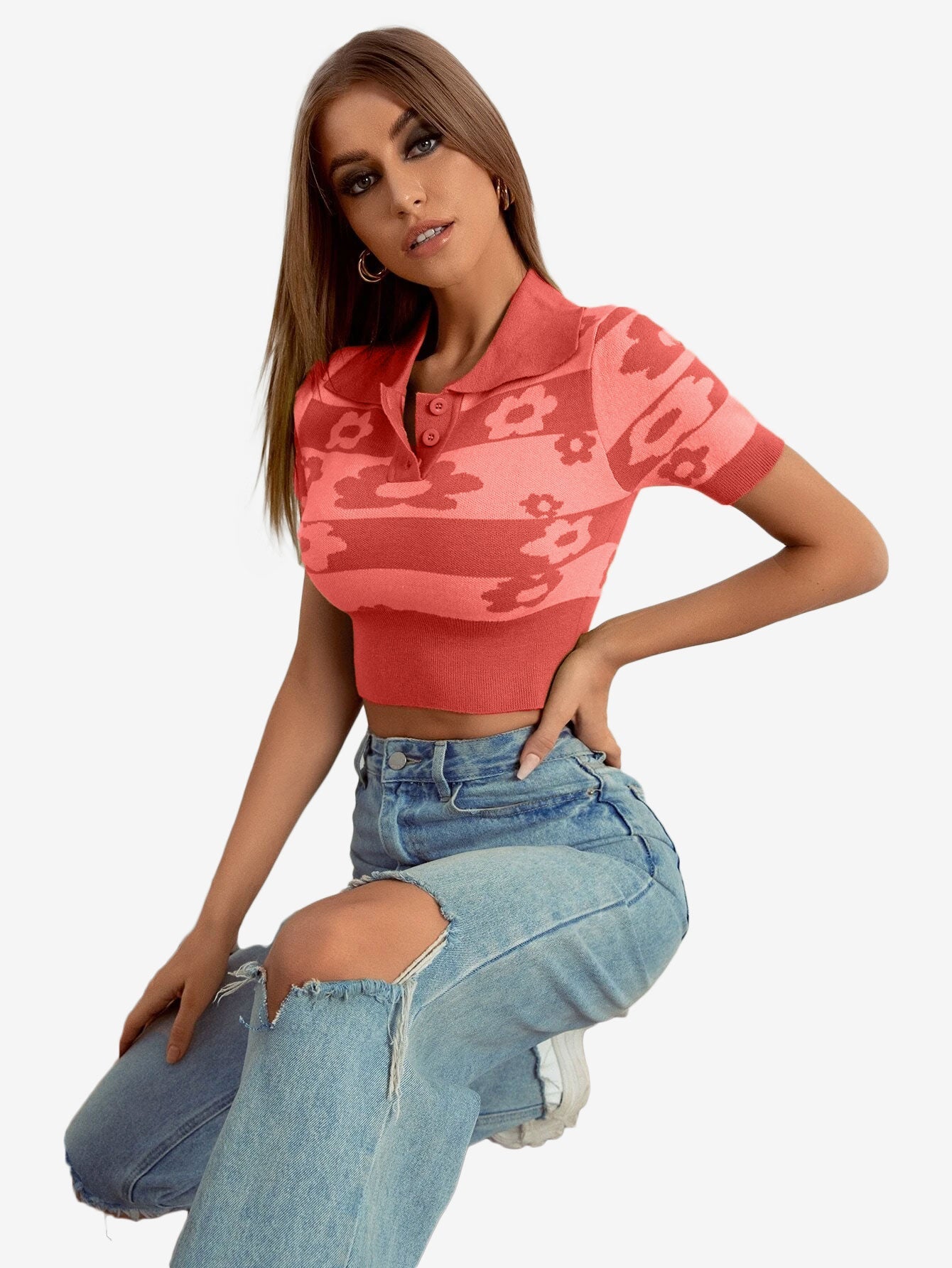 Color Blocks Floral Leisure Women_s Knitted Tops