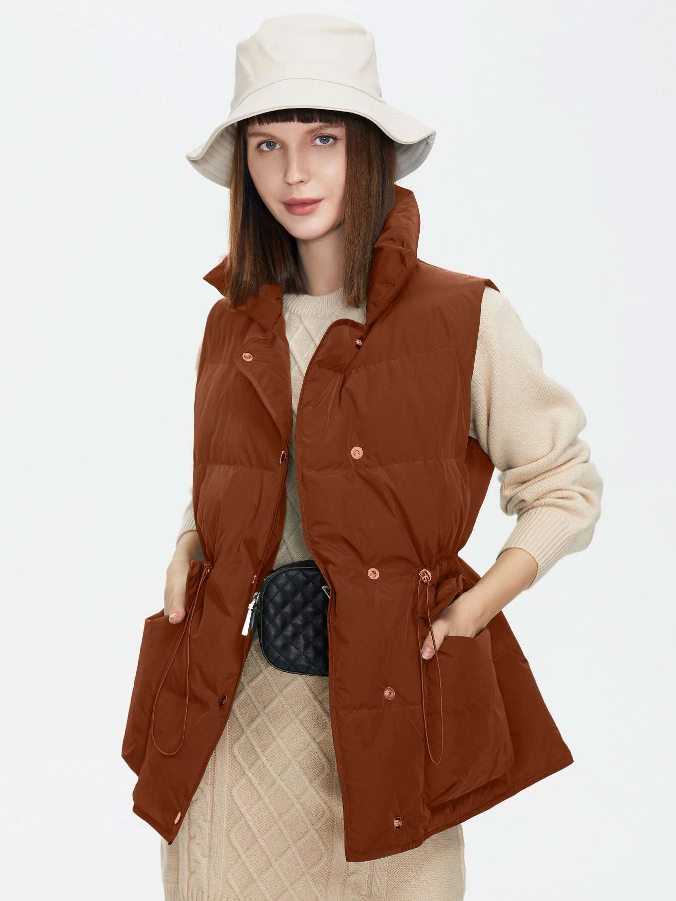 Drawstring Waist Vest Winter Coat