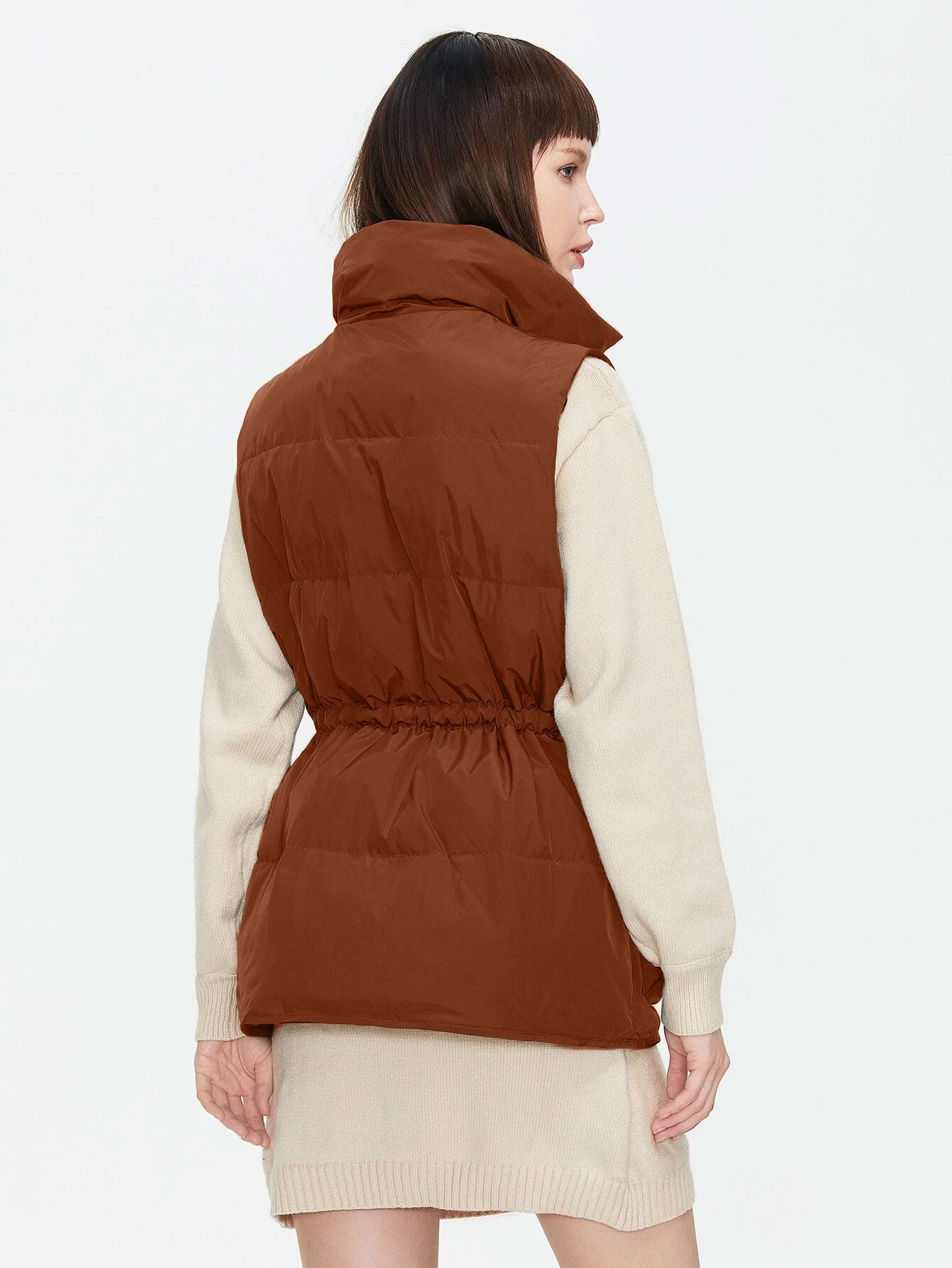 Drawstring Waist Vest Winter Coat