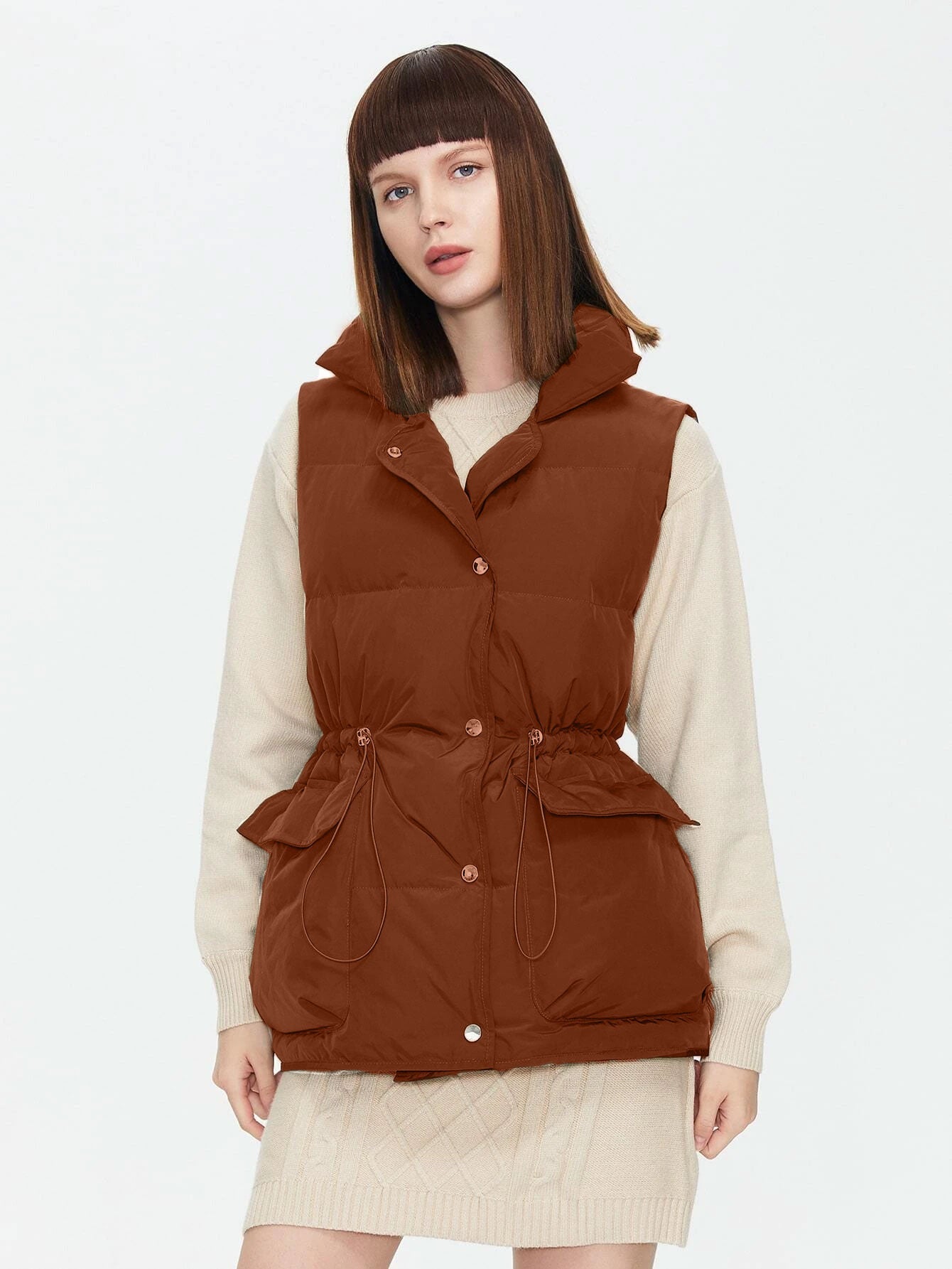 Drawstring Waist Vest Winter Coat