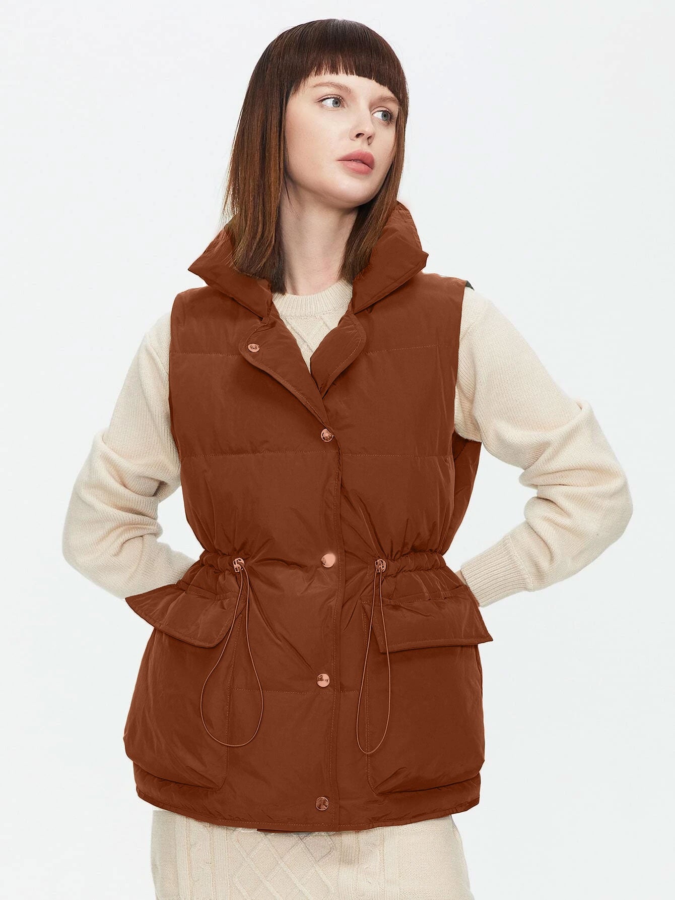 Drawstring Waist Vest Winter Coat