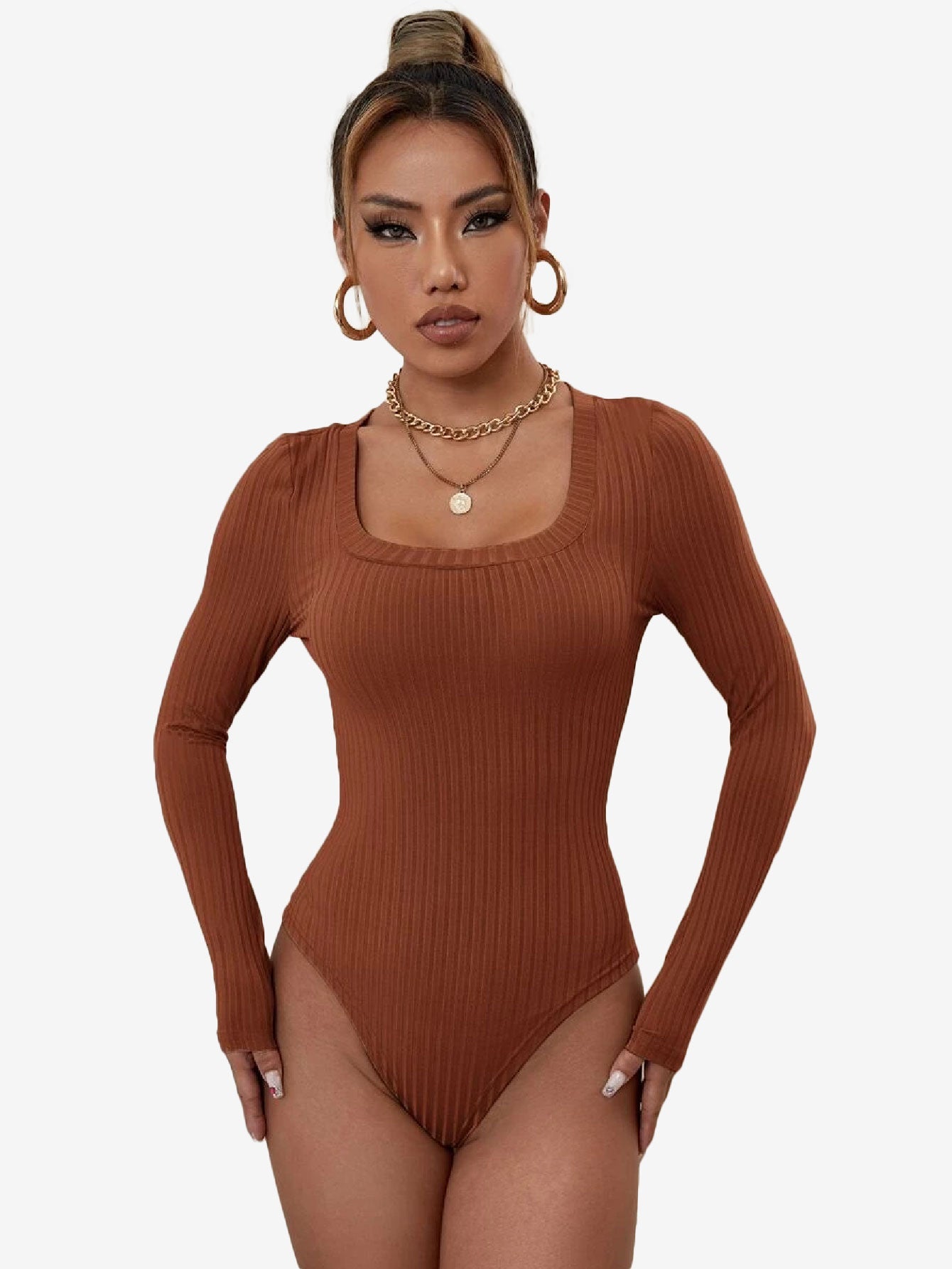Catchy Ribbed Knit Square Neck Bodysuit