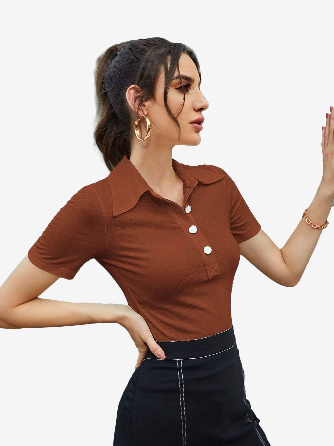 Basic Patched Detail Half Button Tee