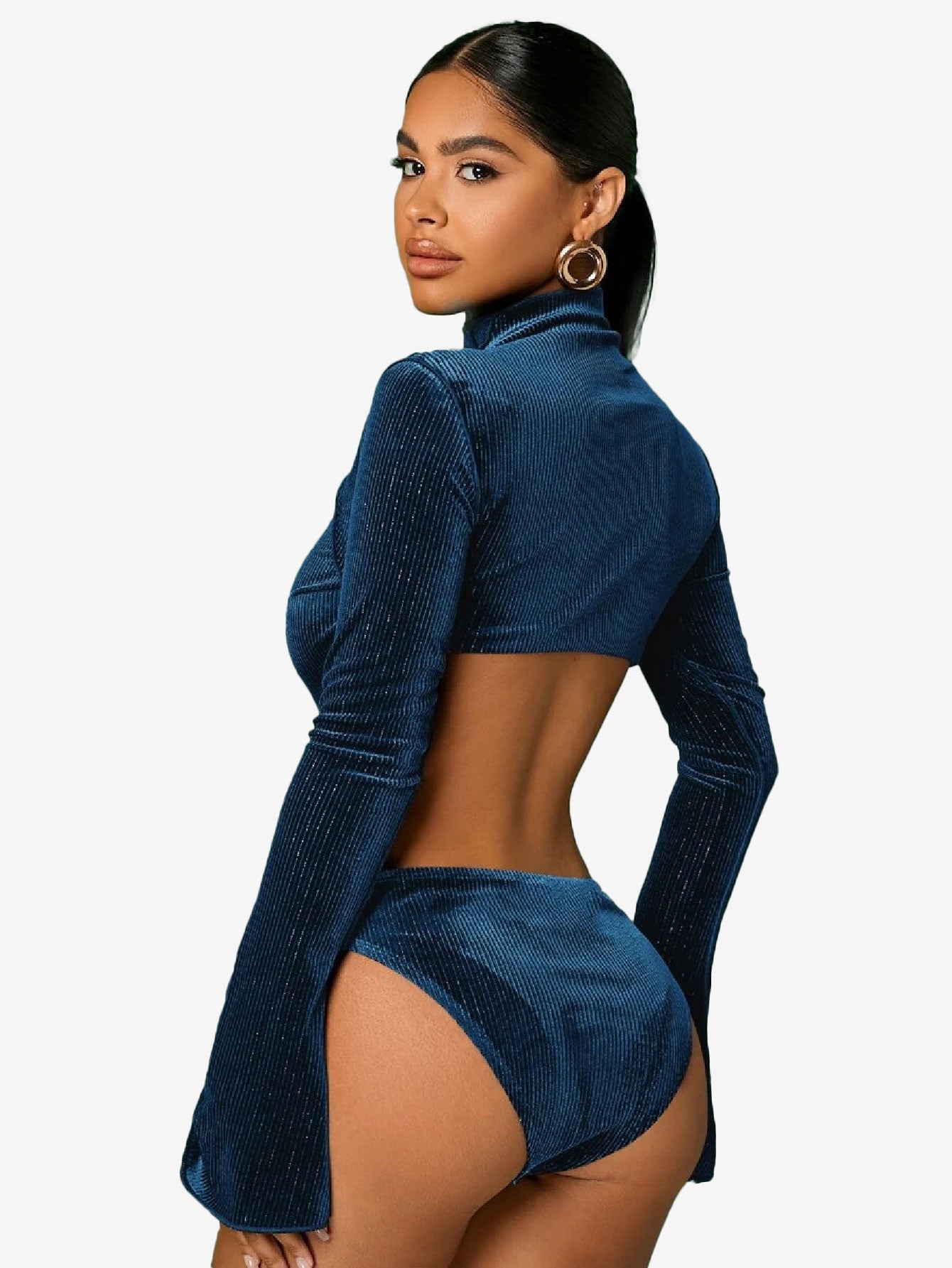 Cunning Mock Neck Cut Out Velvet Bodysuit