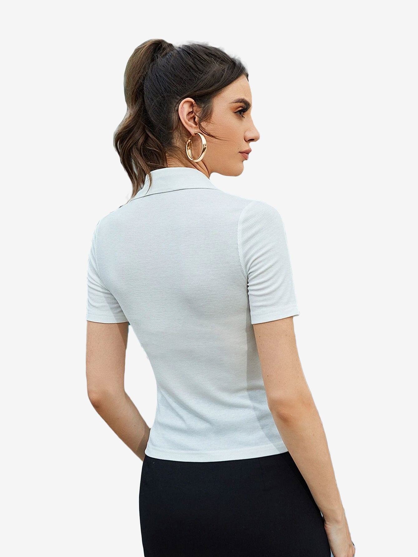 Basic Patched Detail Half Button Tee