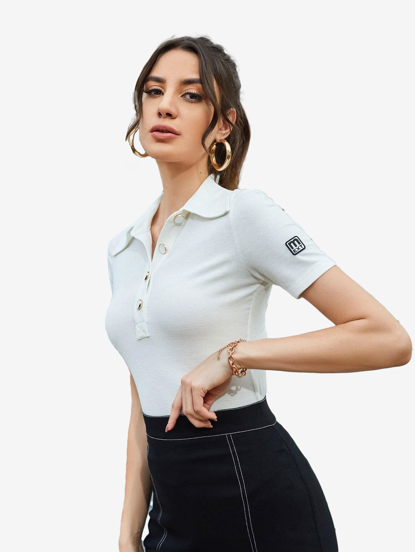 Basic Patched Detail Half Button Tee