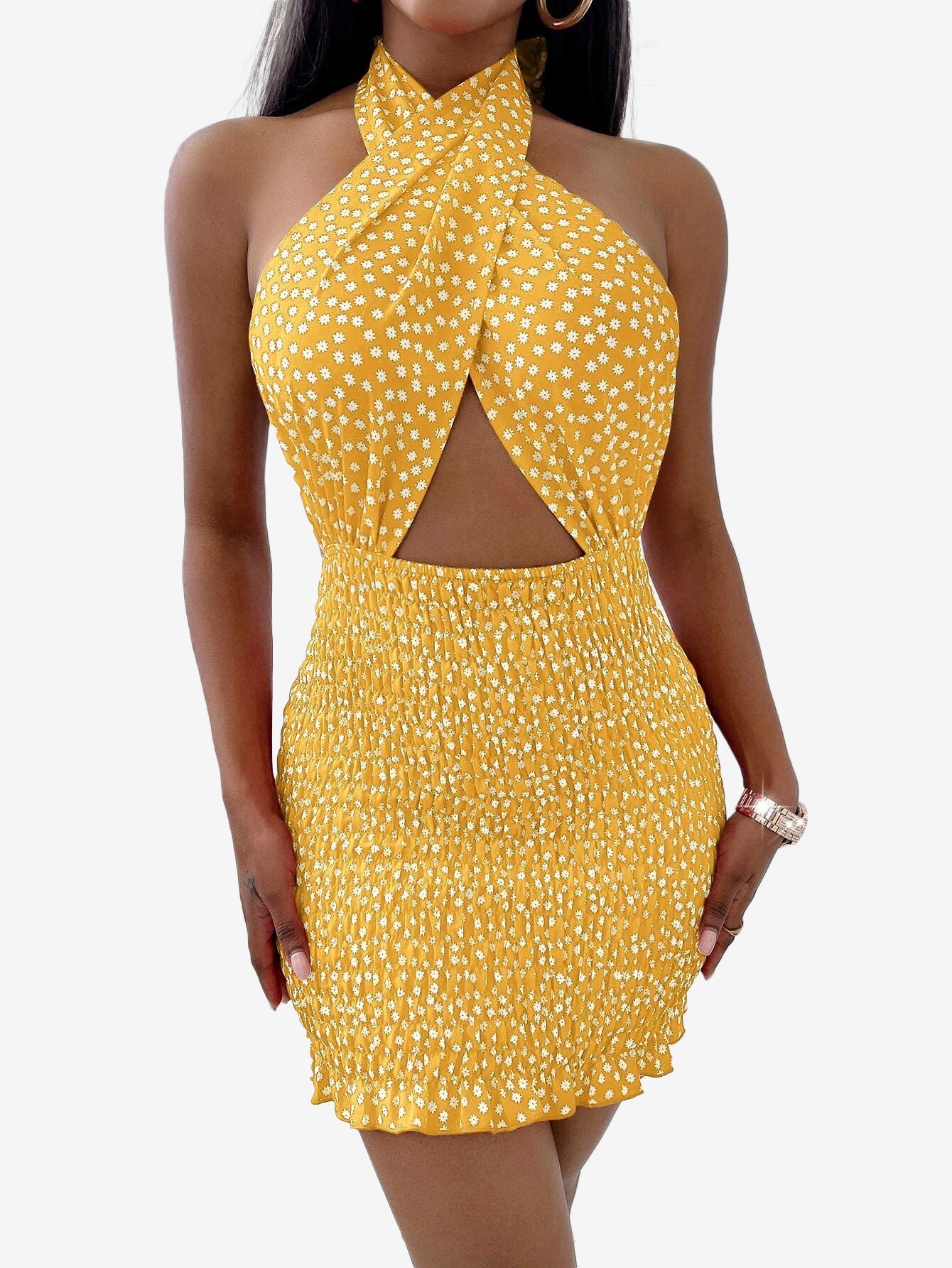 Syloral Crossover Cut Out Front Backless Bodycon Dress